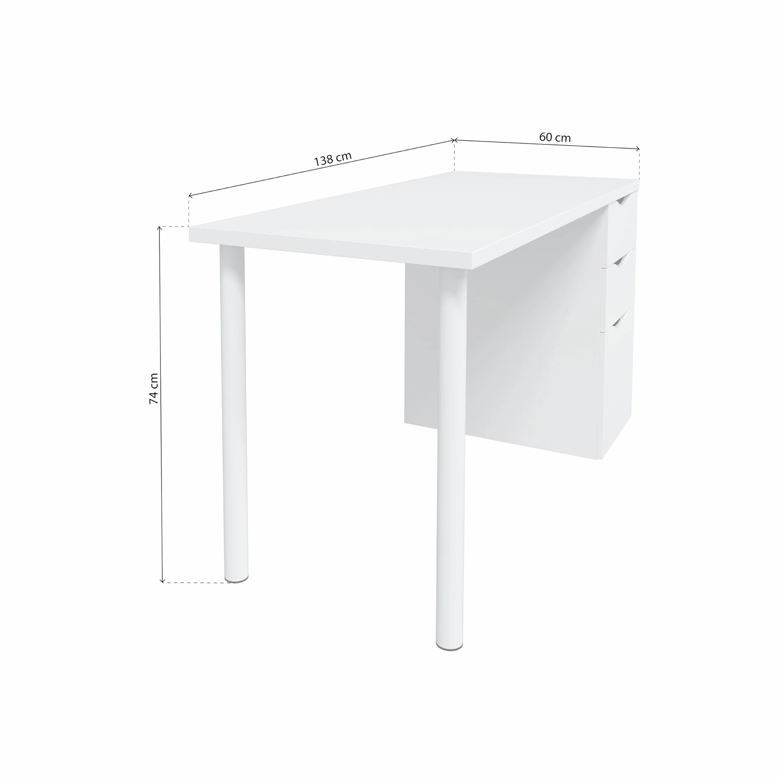 duehome | Mesa Ordenador Reversible con 2 Cajones y 1 Puerta, Mesa Despacho, Escritorio, Modelo Luma, Acabado en Color Blanco Artik, Medidas: 138 cm (Ancho) x 60 cm (Fondo) x 74 cm (Alto)