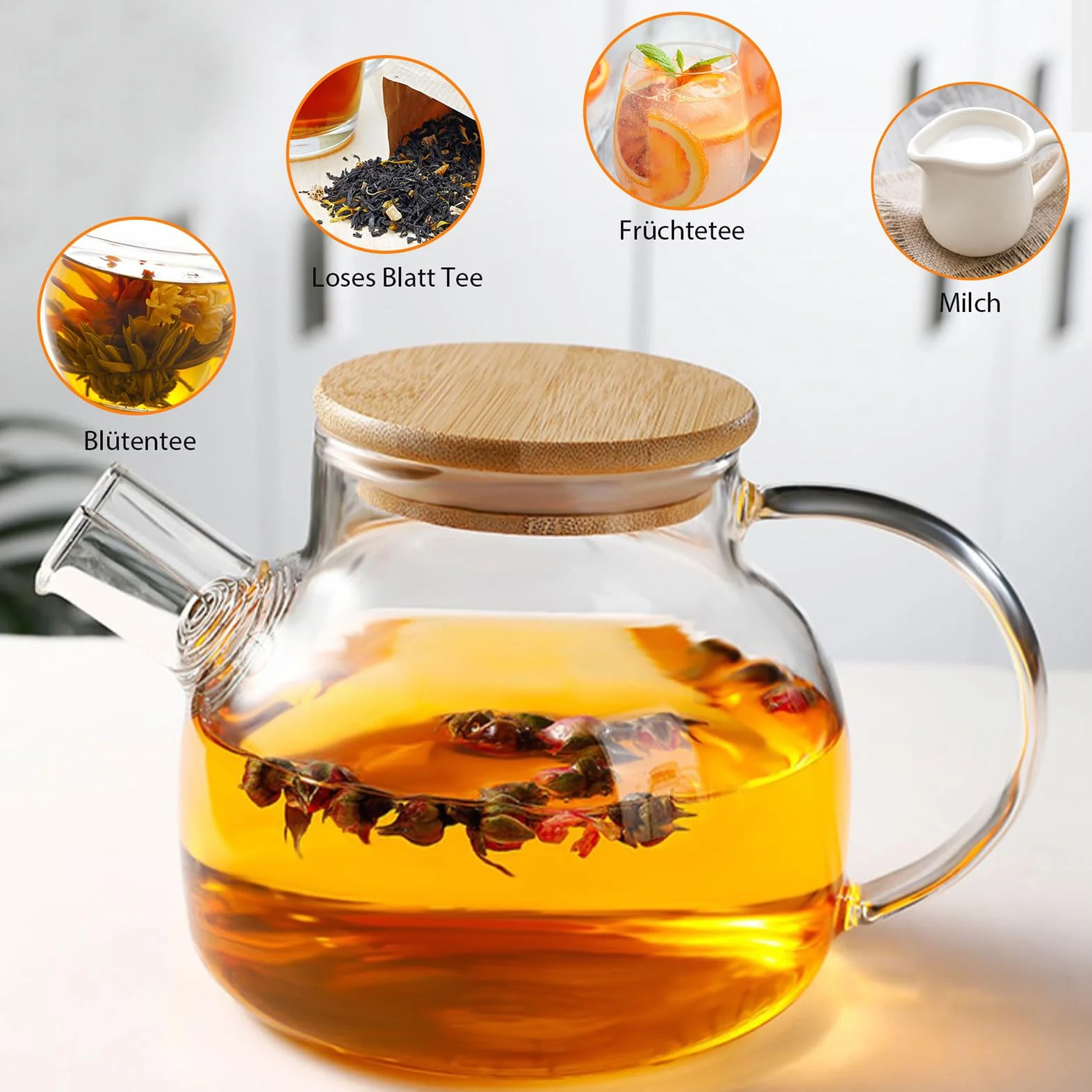 Tetera de cristal borosilicato 1000 ml con colador extraíble