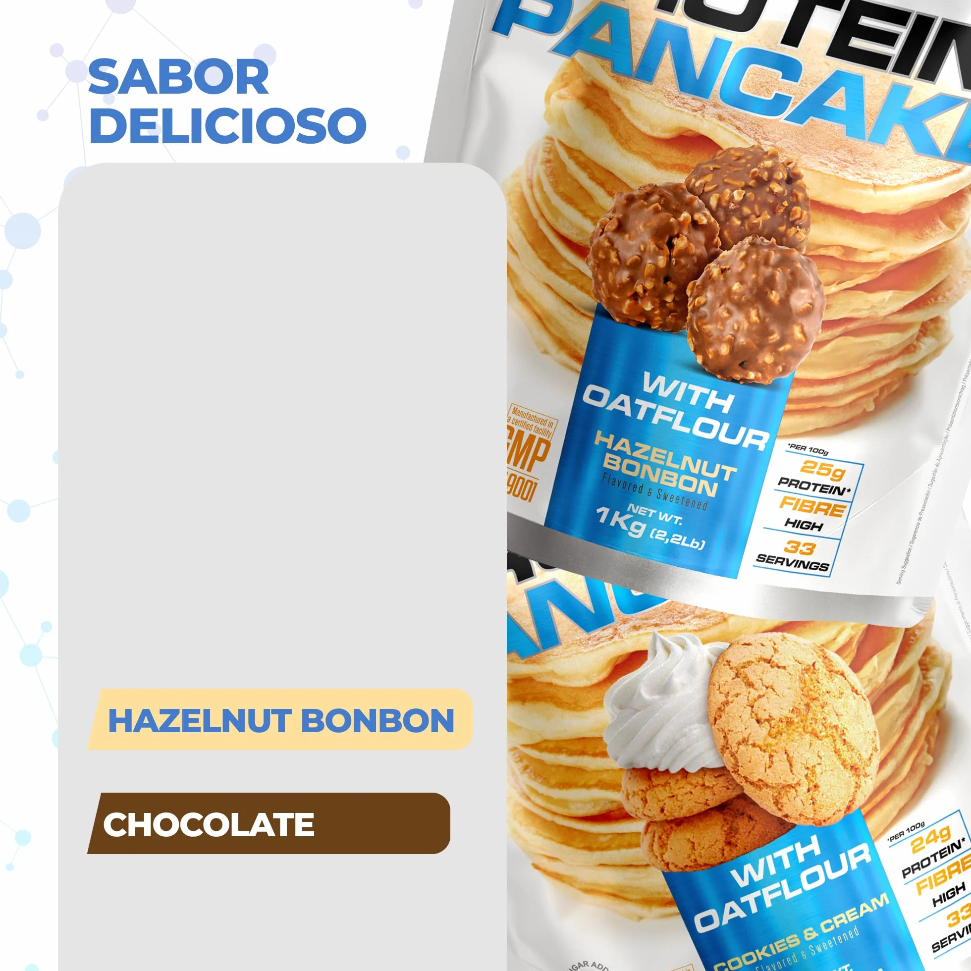 Protein Pancake 1 kg Con Harina de Avena 25% Proteínas Alto en Fibra Bombon Avellana