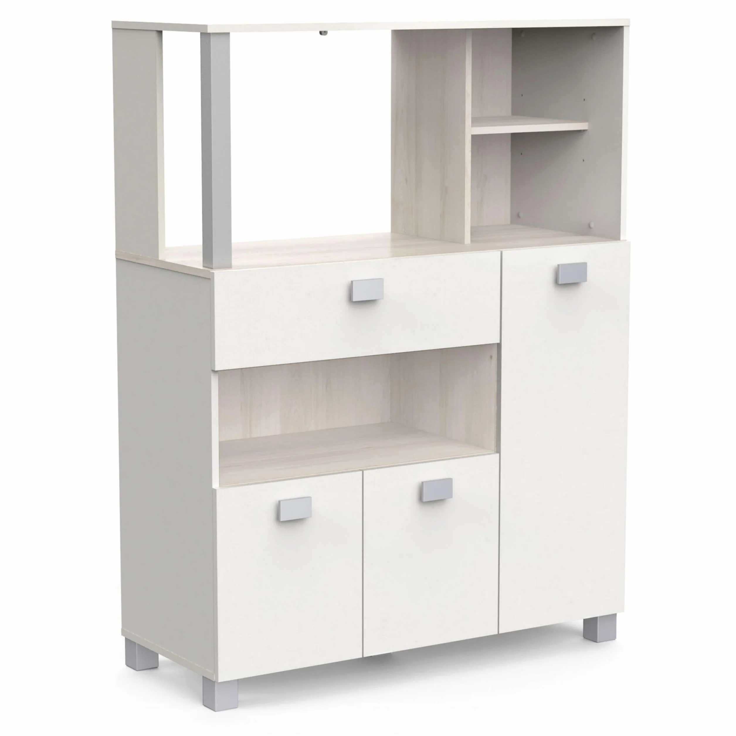 Mueble Auxiliar de Cocina de Suelo con Cajones y Compartimentos en Color Blanco Mate 132x99cm