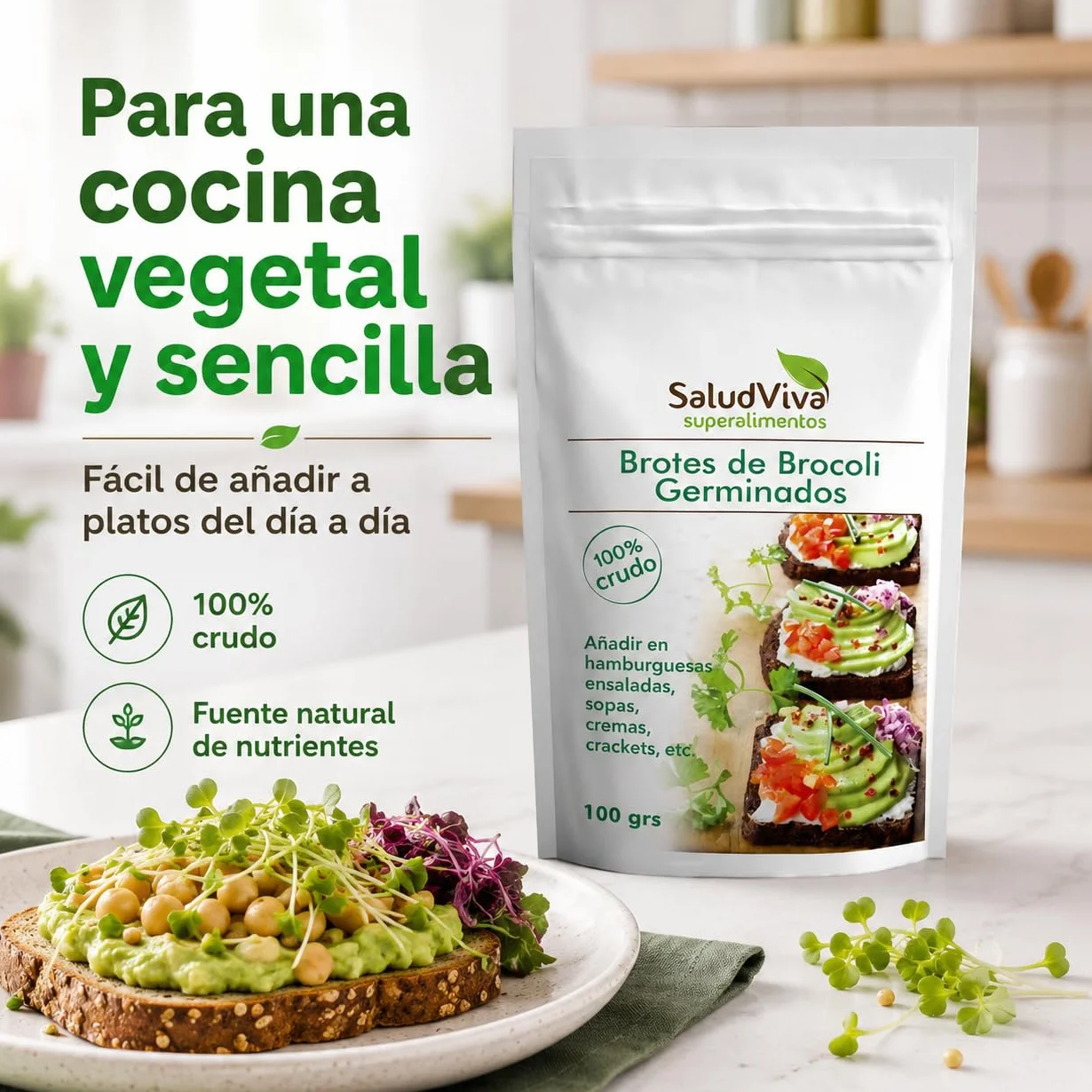 Salud Viva Brócoli Germinado Deshidratado Eco 100 g brotes de brócoli germinados alto en fibra fuente de proteínas