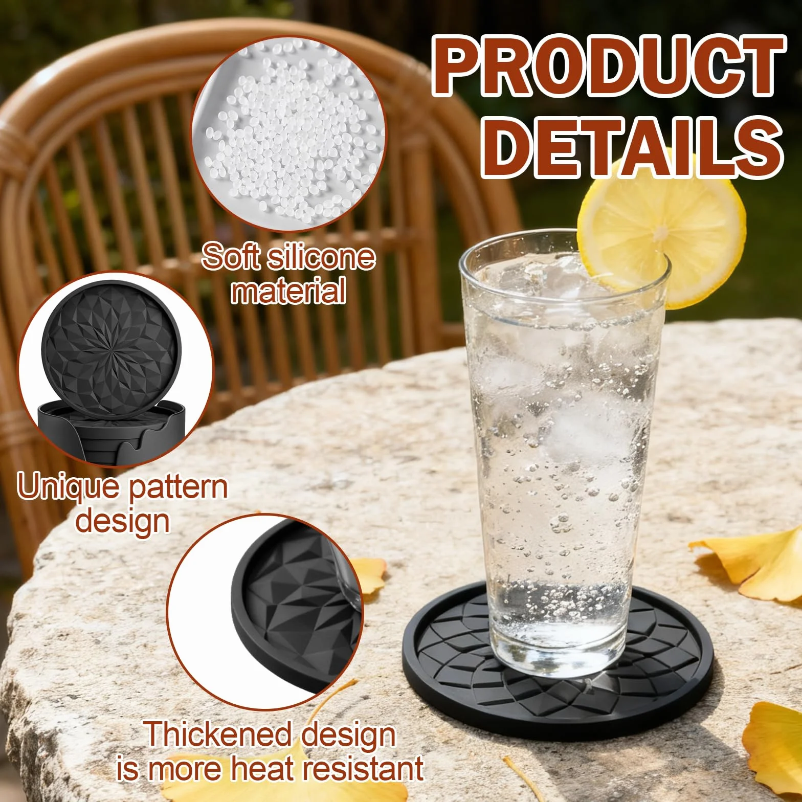 Posavasos de silicona redonda 6+1 base negra para vasos