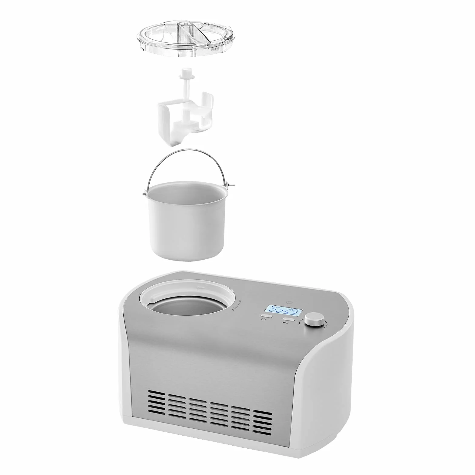 SPRINGLANE Máquina de Hacer Helados con Compresor de 1,2 litros ELLI, Recetas incluidas, Heladera de acero para yogur, Sorbete y Helado, 135 W, display LCD, temporizador, refrigeración