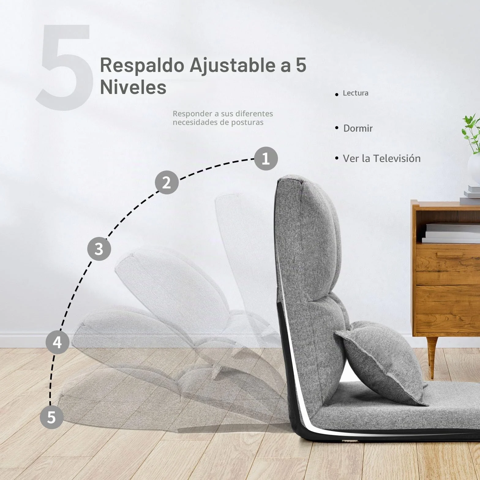 GOPLUS Sofá de Suelo Ajustable en 5 Posiciones, Silla Plegable, Sofá Convertible 1 Plaza, Silla Perezosa para Salón, Oficina, 176 x 61 x 18 cm, Carga 100 kg (Gris)