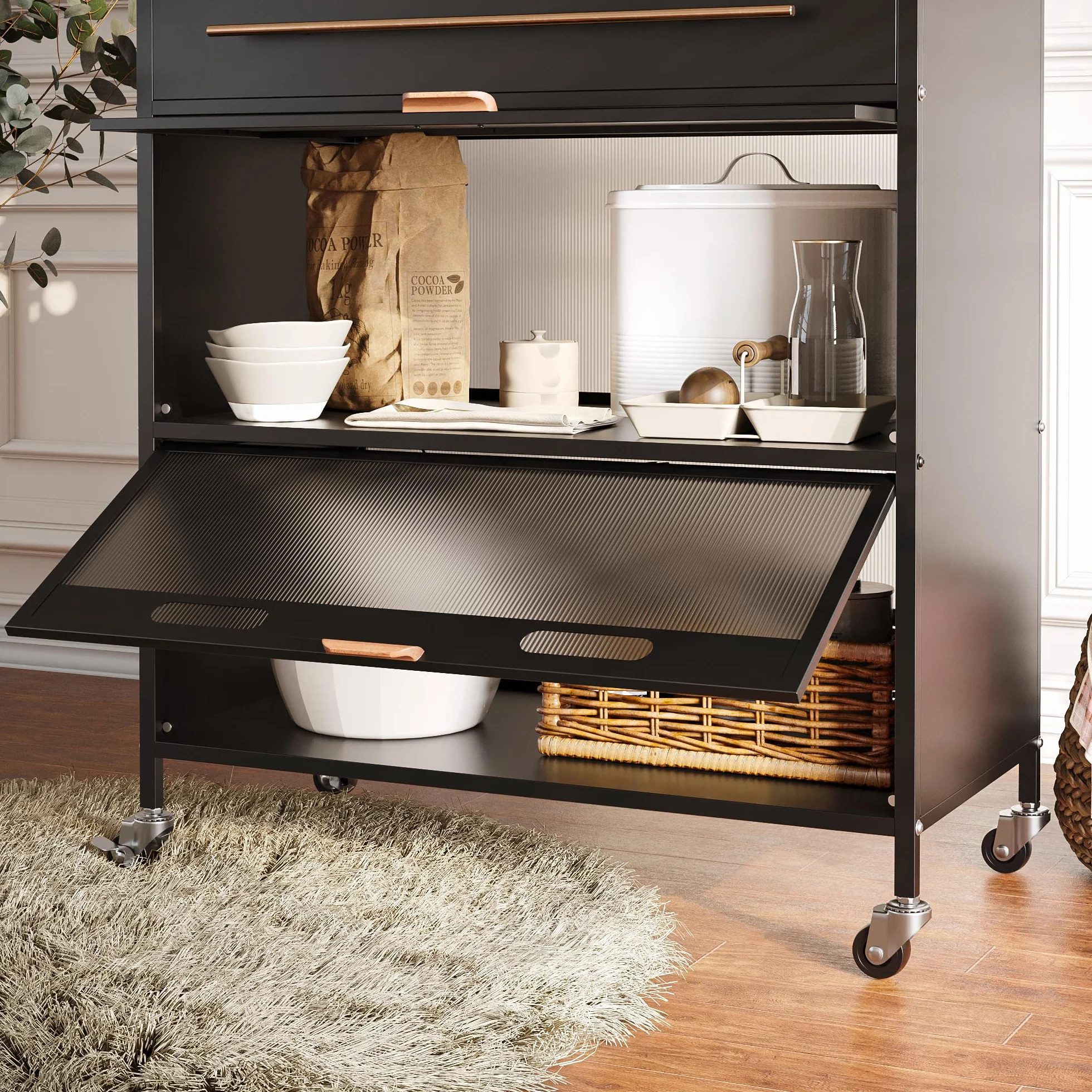 NETEL alacena de Cocina con encimera, Mueble Cocina almacenaje, Mueble microondas,Mueble de Cocina, Armario despensa Cocina, armarios de Cocina, Mueble cafetera,estanteria Cocina，Negro, 80x42x168cm