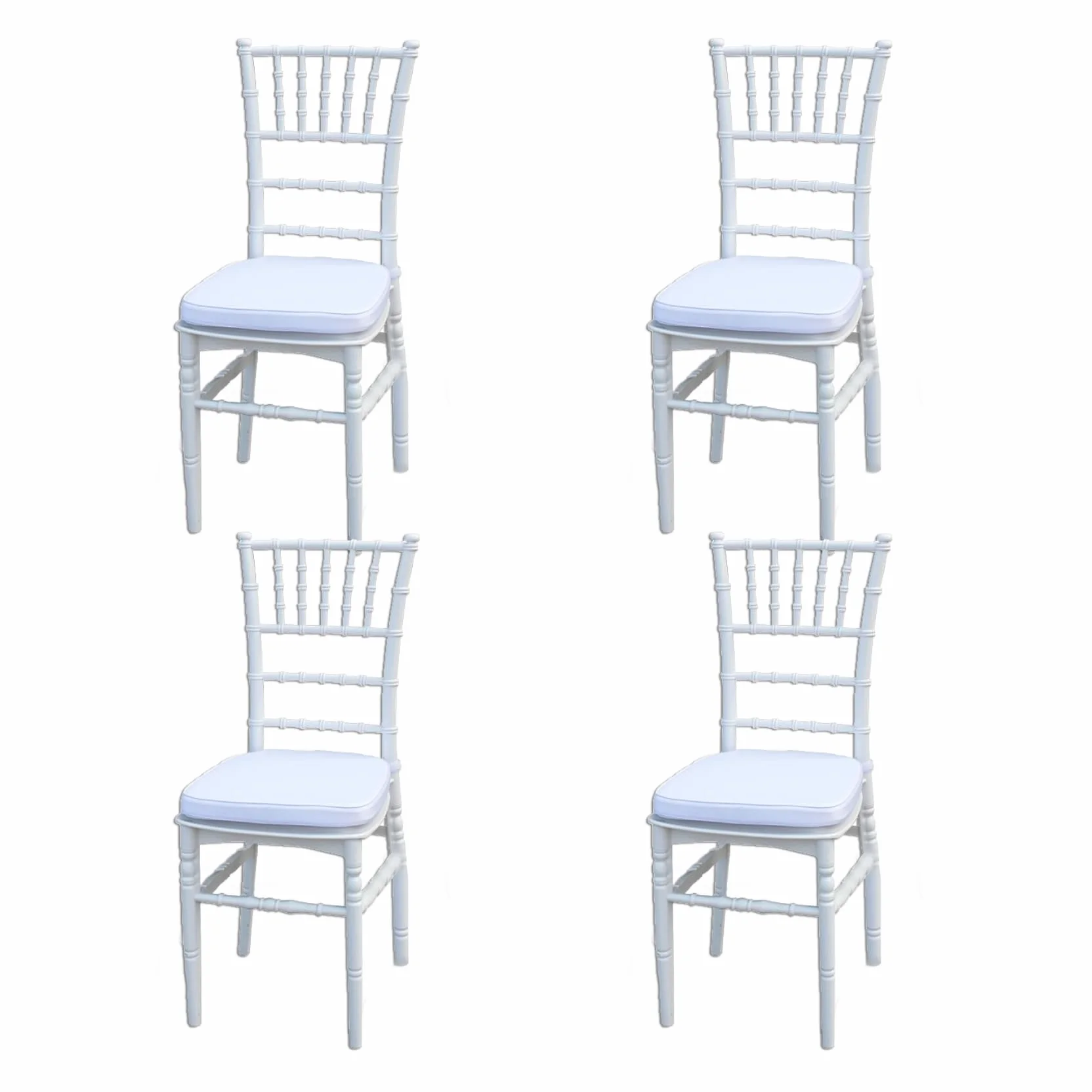Sillas Comedor Pack 4 Apilables - Incluye 4 Cojines Color Blanco, Modelo Tiffany para Cocina, Eventos, Jardín Exterior, Salón, Dormitorio y Terraza