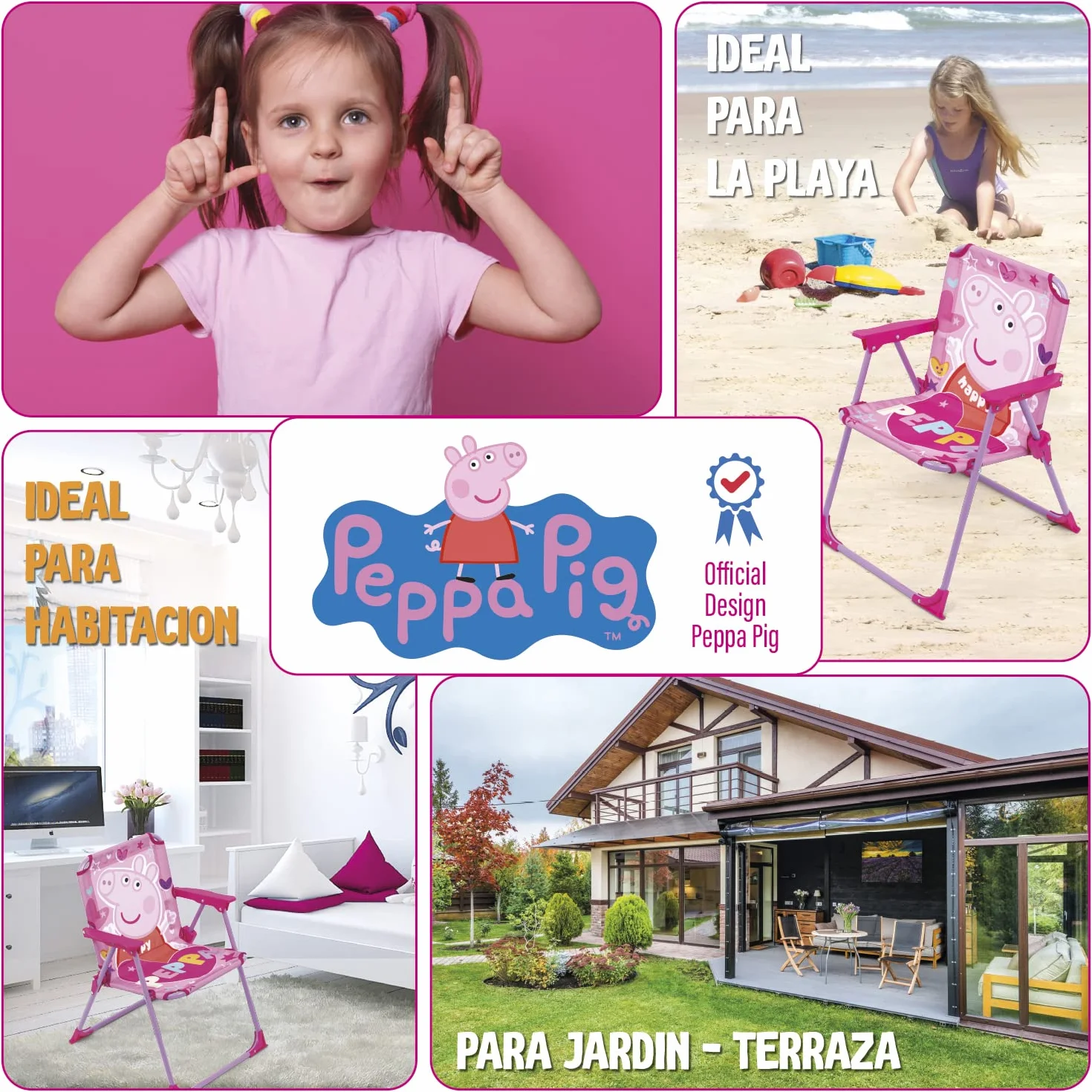 ARDITEX Silla Plegable Peppa Pig 38x32x53cm para Jardín Camping Playa