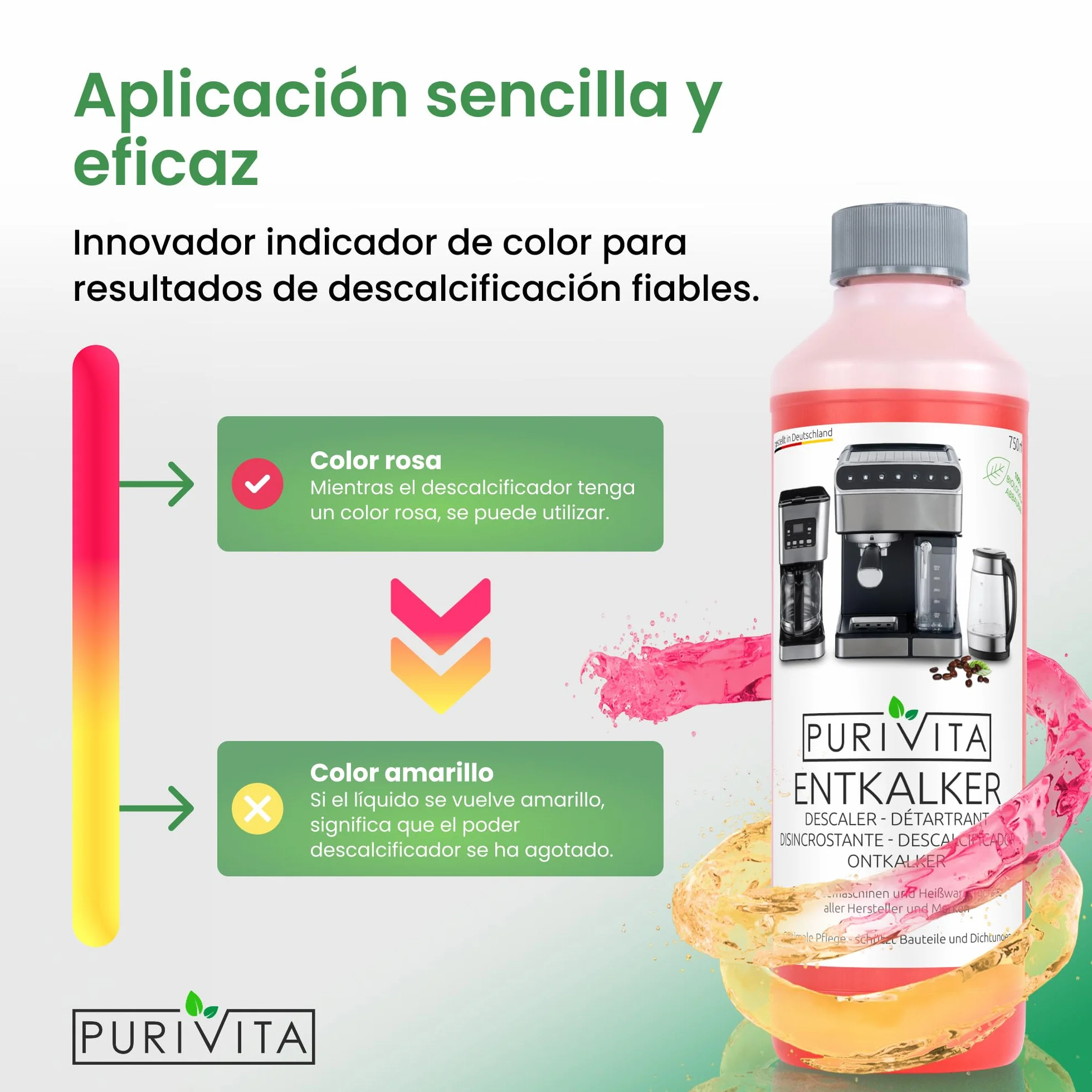 PURIVITA® Universal Descalcificador Máquinas de Café 500 ml Anticalcário Limpa Cafeteiras