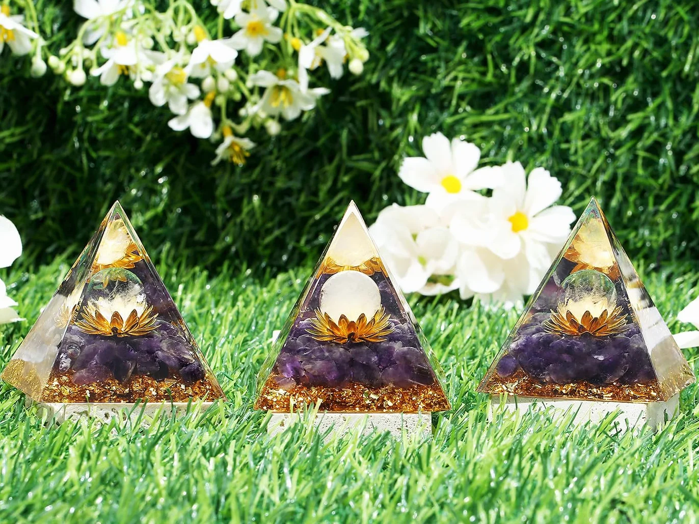 XIANNVXI Torre de vidrio curativo de amatista, orgonita, flores de loto, regalos espirituales para mujeres