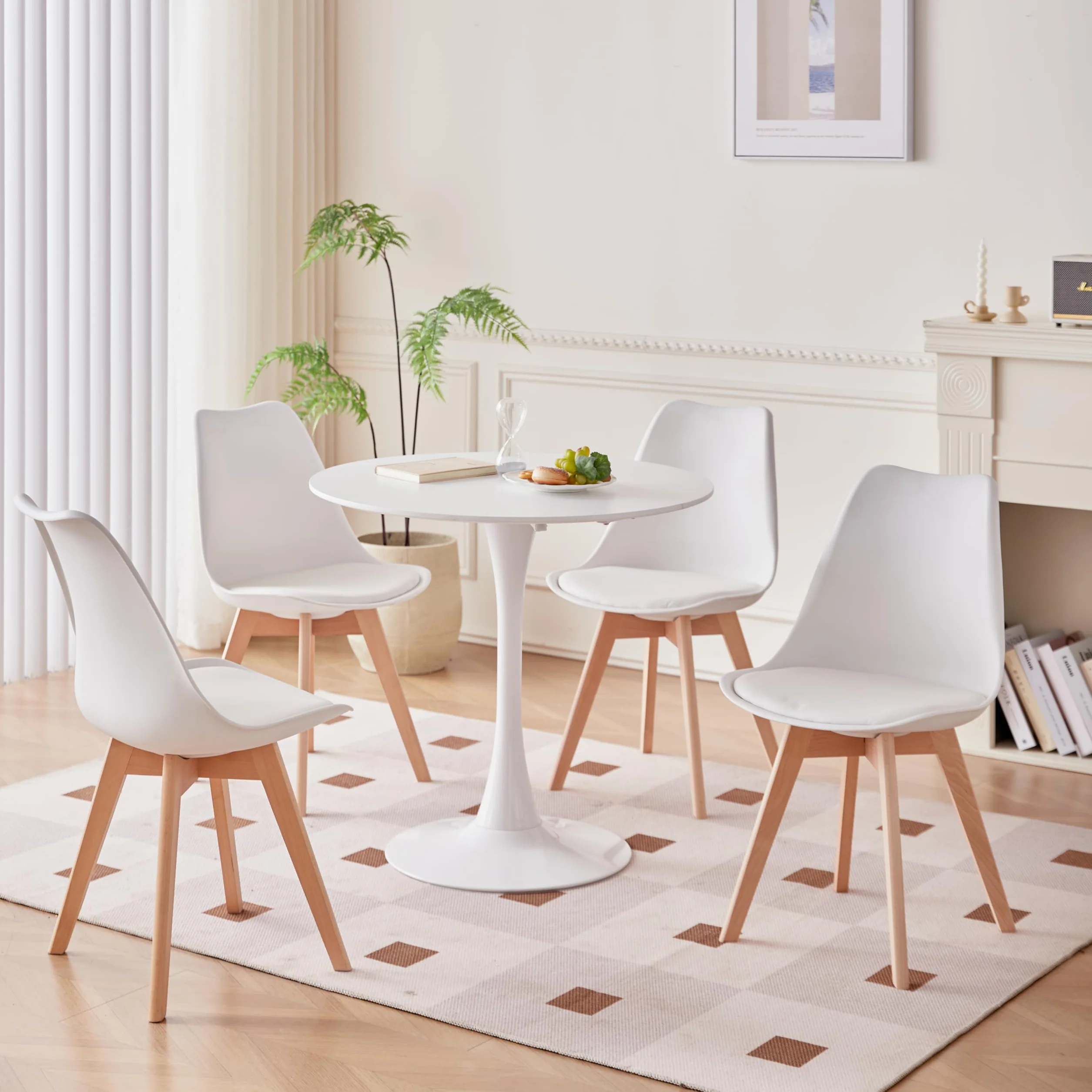 GrandCA HOME Pack de 6 Sillas de Comedor, Silla de Cocina con Patas de Madera de Pino, Sillas Tapizadas para Comedor, Sala y Cocina, Blanco