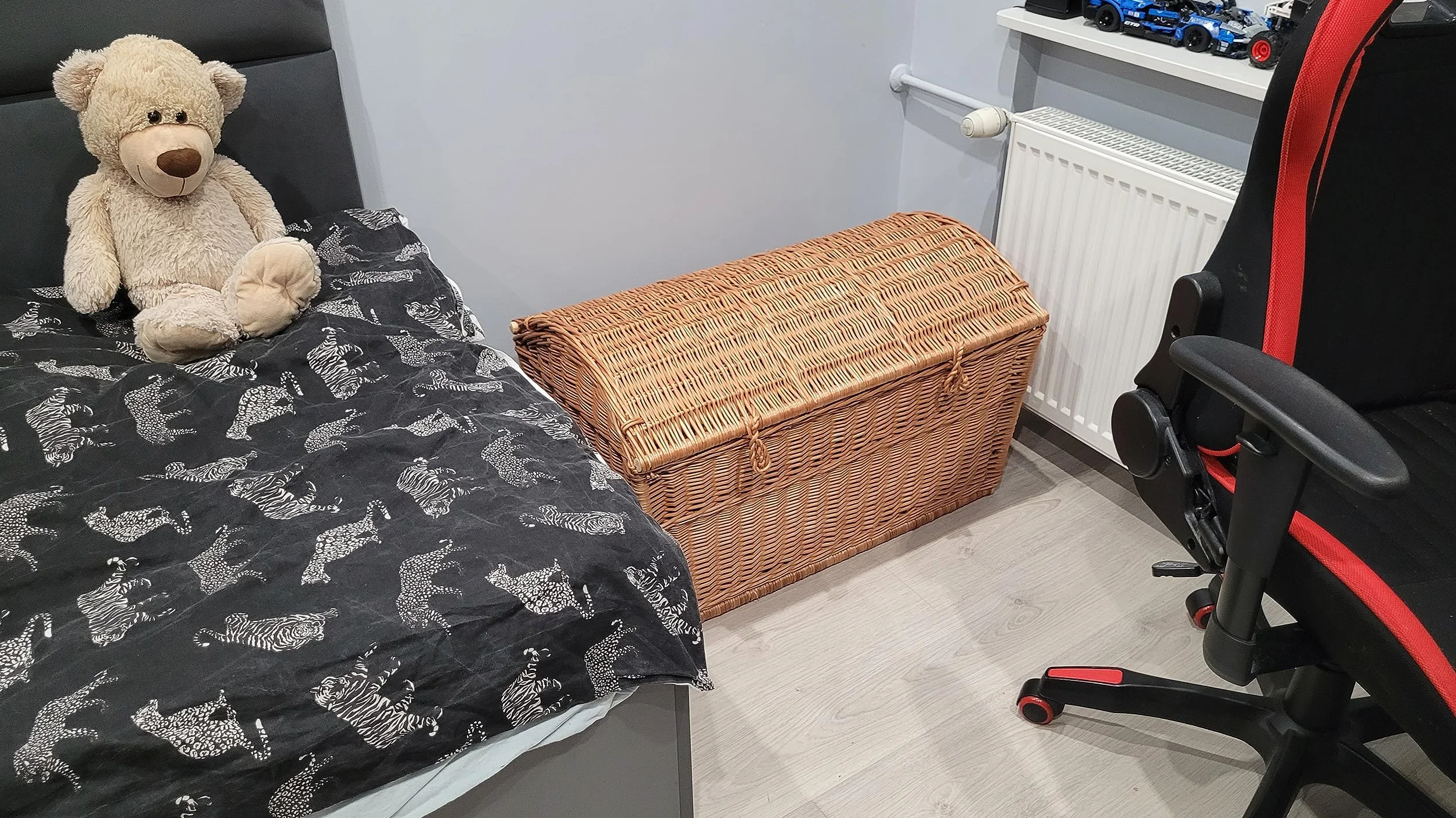 Baúl de mimbre XL pirata para juguetes, libros, lino, cesta hecha a mano y natural, 80 cm