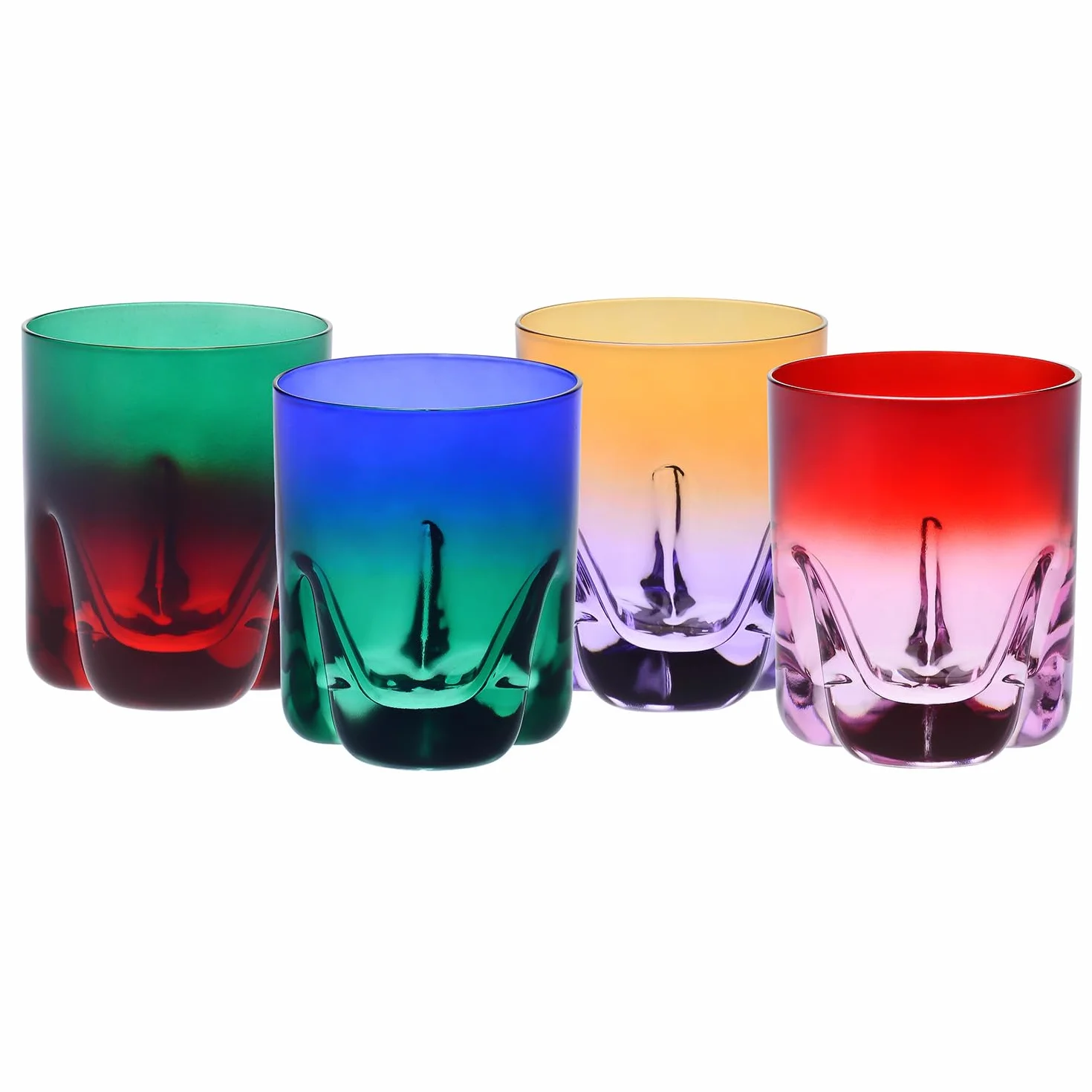 Krosno – Vasos de Whisky, Bebidas y Cócteles 250 ml – Set de 4 unidades en 4 colores únicos – Colección Aurora – Cristal sin Plomo – Pintados a Mano