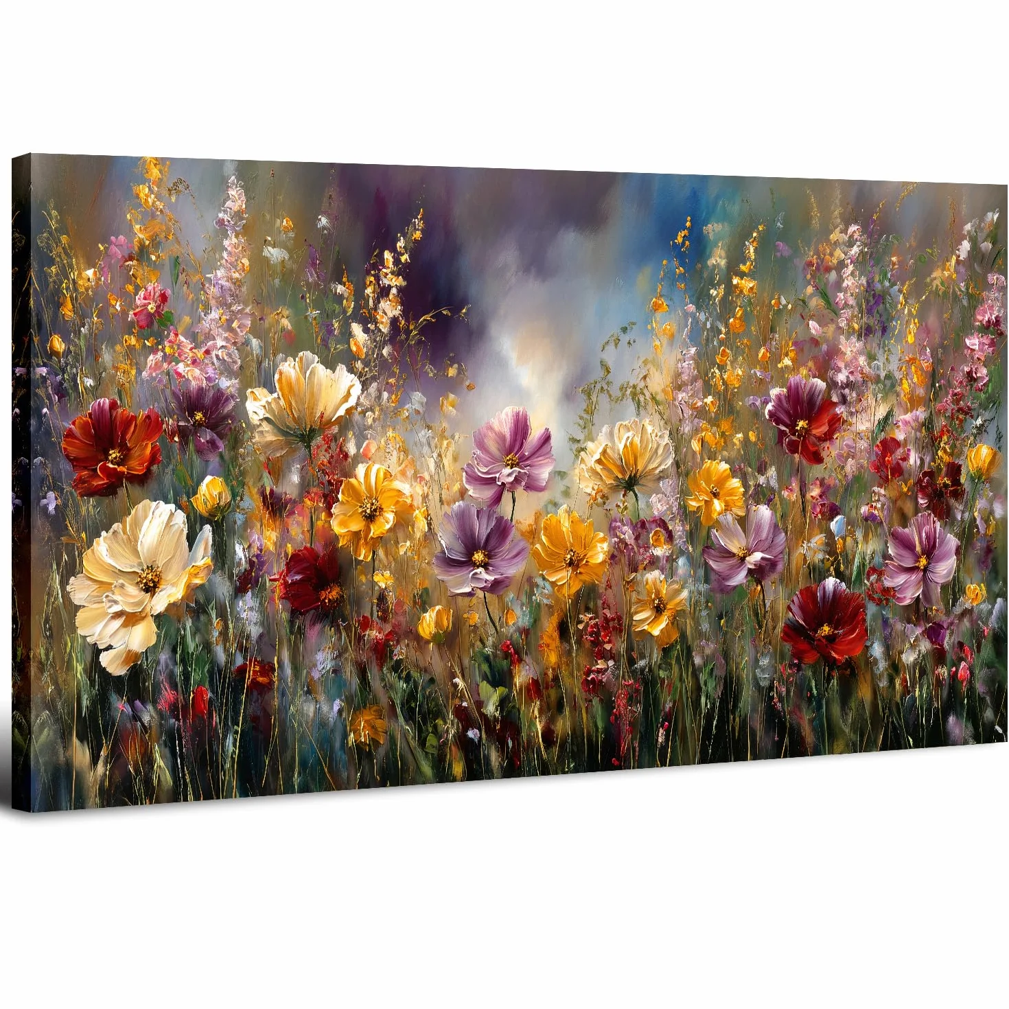 Cuadro Flores Coloridas Abstractas 50.8 x 101.6 cm, Impresión Lienzo Flores Vintage Silvestres Estilo Rústico, Decoración Pared para Sala de Estar Cocina Dormitorio Hogar Arte Floral Contemporáneo