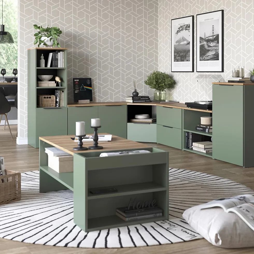 Vicco Conjunto de salón Wido, Verde, 3 Partes, Apto para Montaje en Pared y combinable con Otros módulos