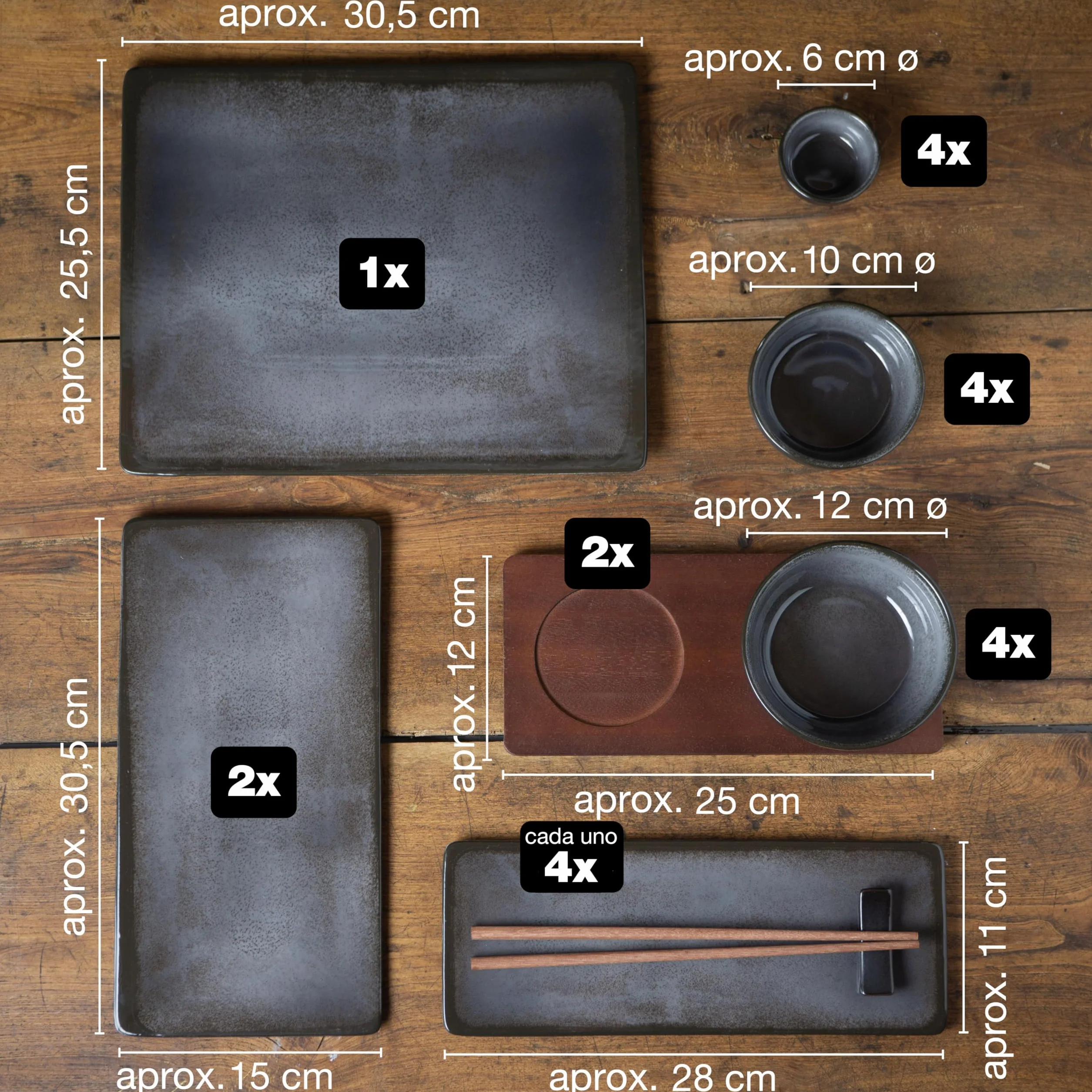 Moritz & Moritz Vajilla Sushi - Platos Sushi Ceramica - Plates Set 29 Piezas para 4 Personas - Plato Sushi con Palillos Soporte de Palillos Cuencos para Wasabi