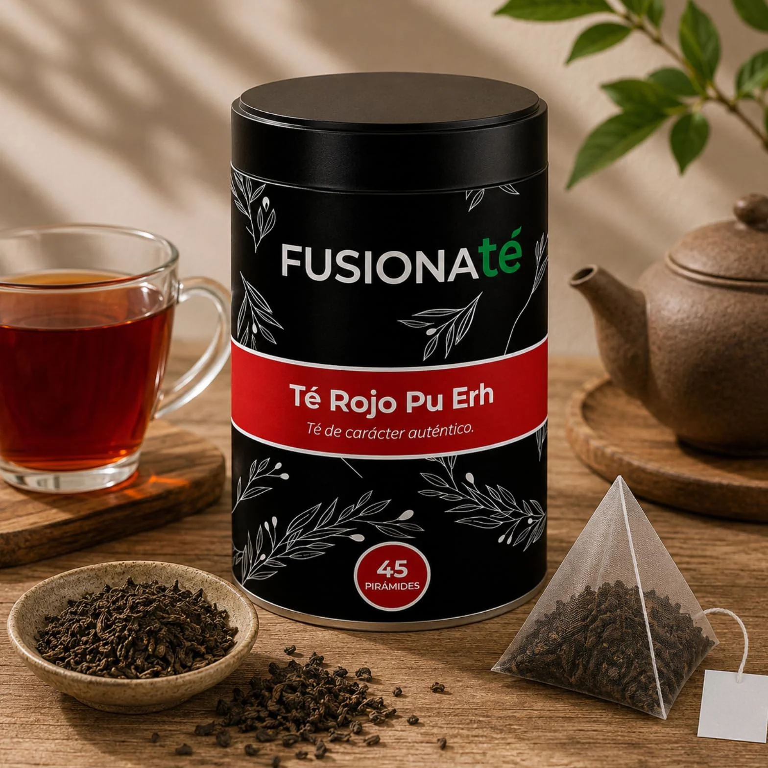 FUSIONATE Te Rojo Pu-Erh, 45 Pirámides, Sabor Terroso, Cultivado en Yunnan China