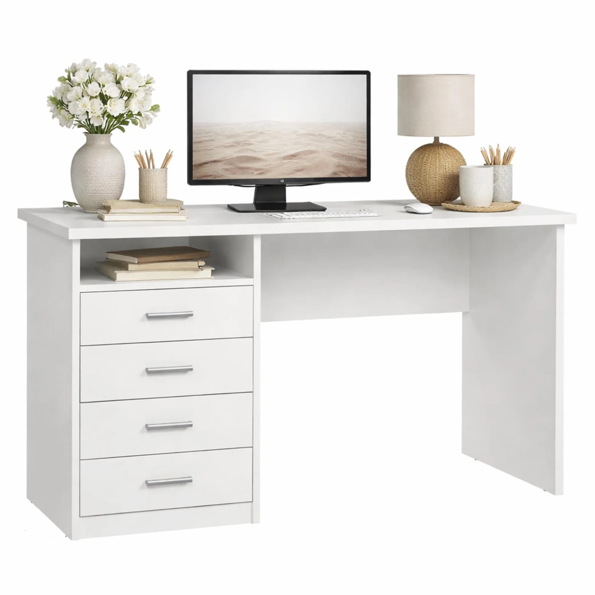 Escritorio Segre White Mesa de Estudio con 4 Cajones en Color Blanco 111 x 49 x76 cm
