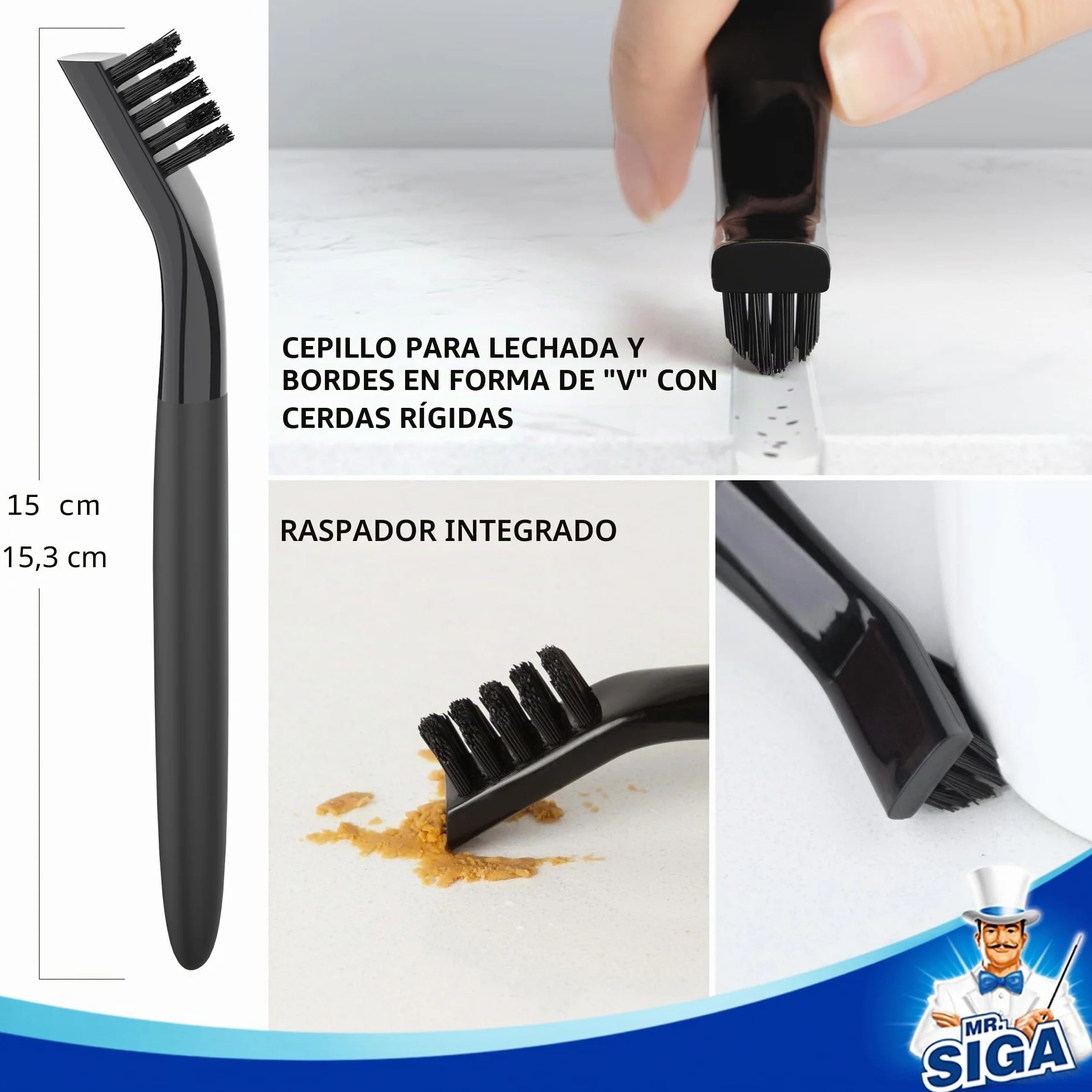 MR.SIGA Juego de Cepillos Limpiadores de Lechada, Juego de Cepillos Limpiadores de Detalle para Azulejos, Fregaderos, Desagües, Cepillo de Lechada para Limpieza de Bordes y Hendiduras