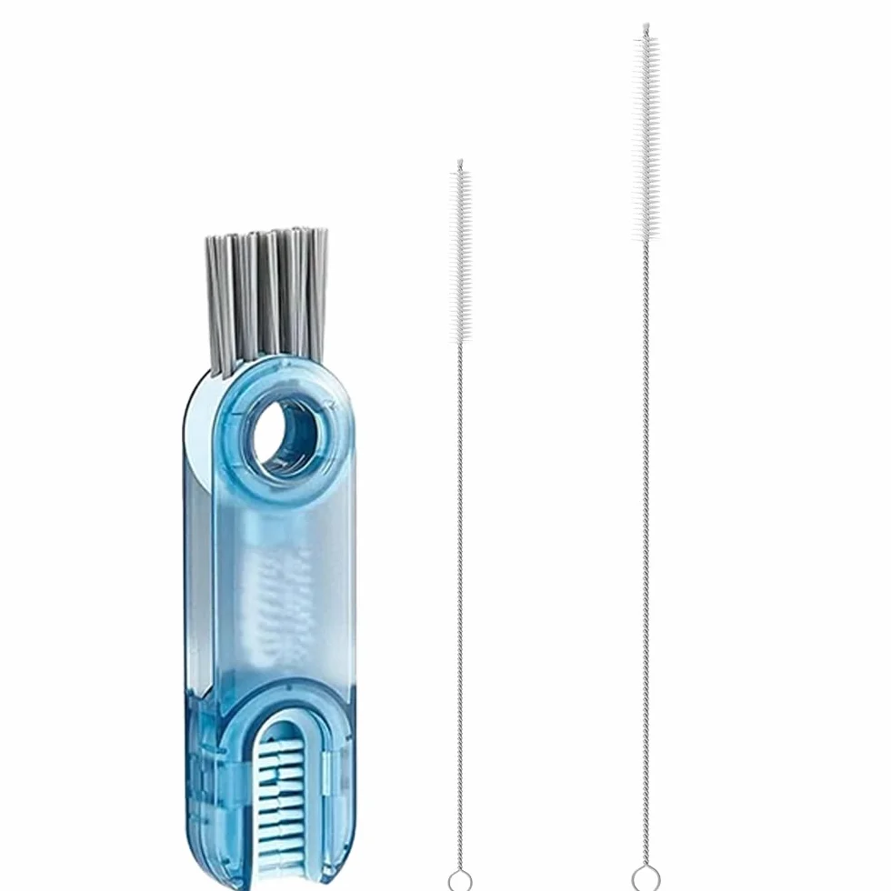 Cepillo Multifunción 3 en 1, 2 Pcs Cepillos de Paja para Limpieza de Hendiduras y Botellas
