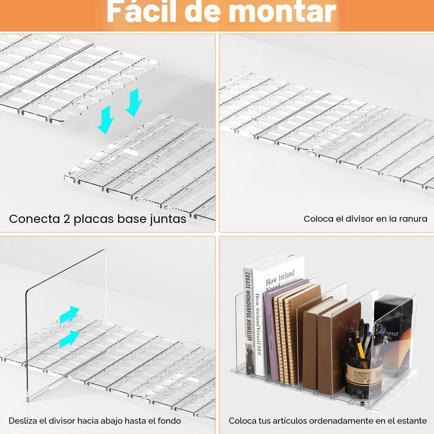 Set de 10 Separadores de Bolsos, Organizador de Armario Ajustable con Base Ranurada y Divisores, Ideal como Organizador de Armario y Bolsos de Mujer, También para Cocina, Baño y Escritorio