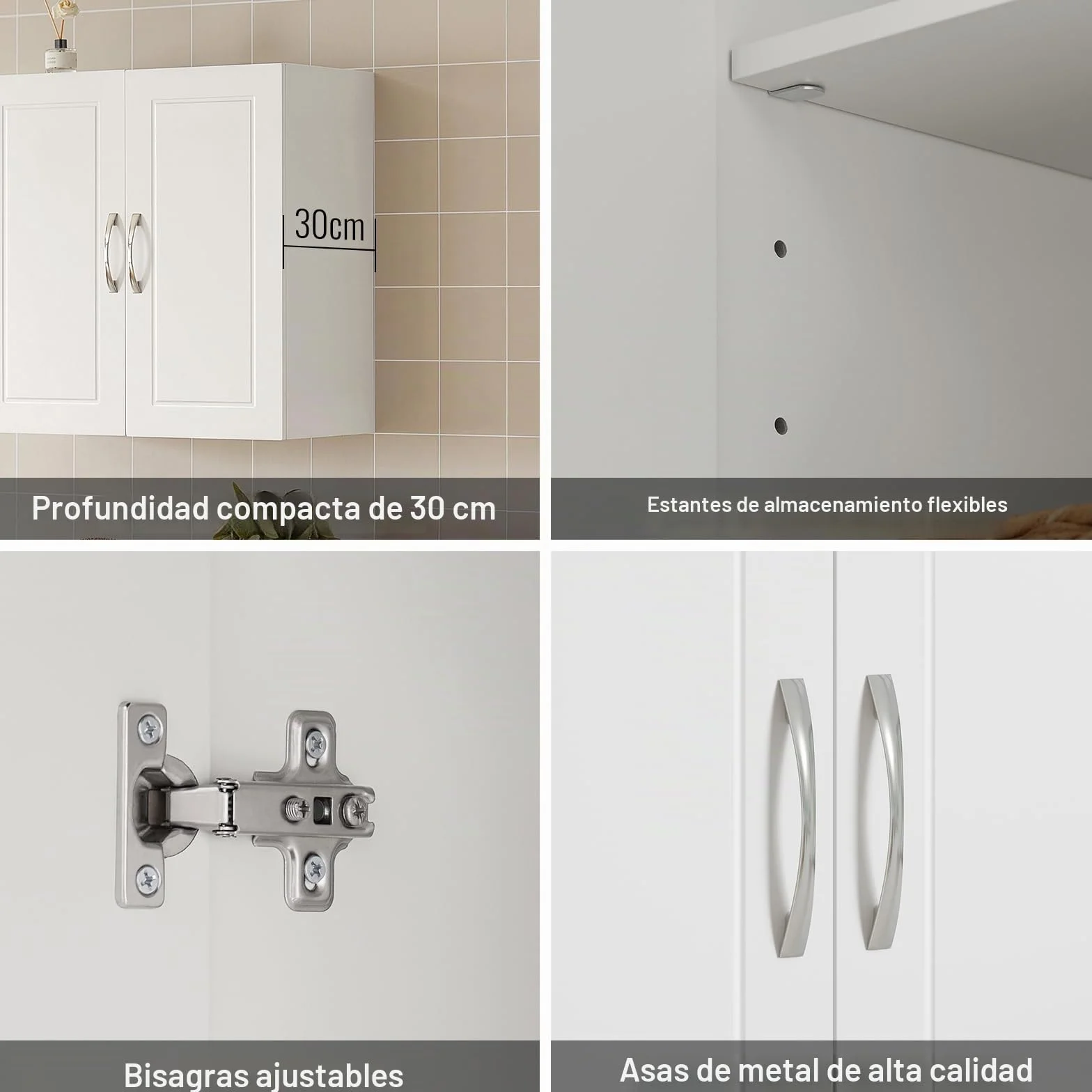 SoBuy Armario de Baño para Colgar 60x30x60 cm Blanco Impermeable con Estantes Ajustables