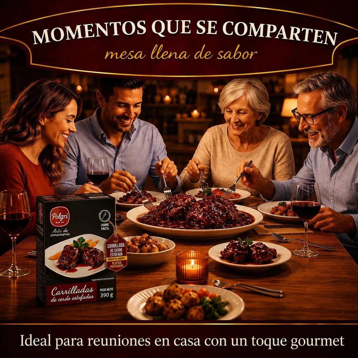 POLGRI Carrilladas de Cerdo Estofadas Conserva Gourmet Lata 390 g Carne Melosa