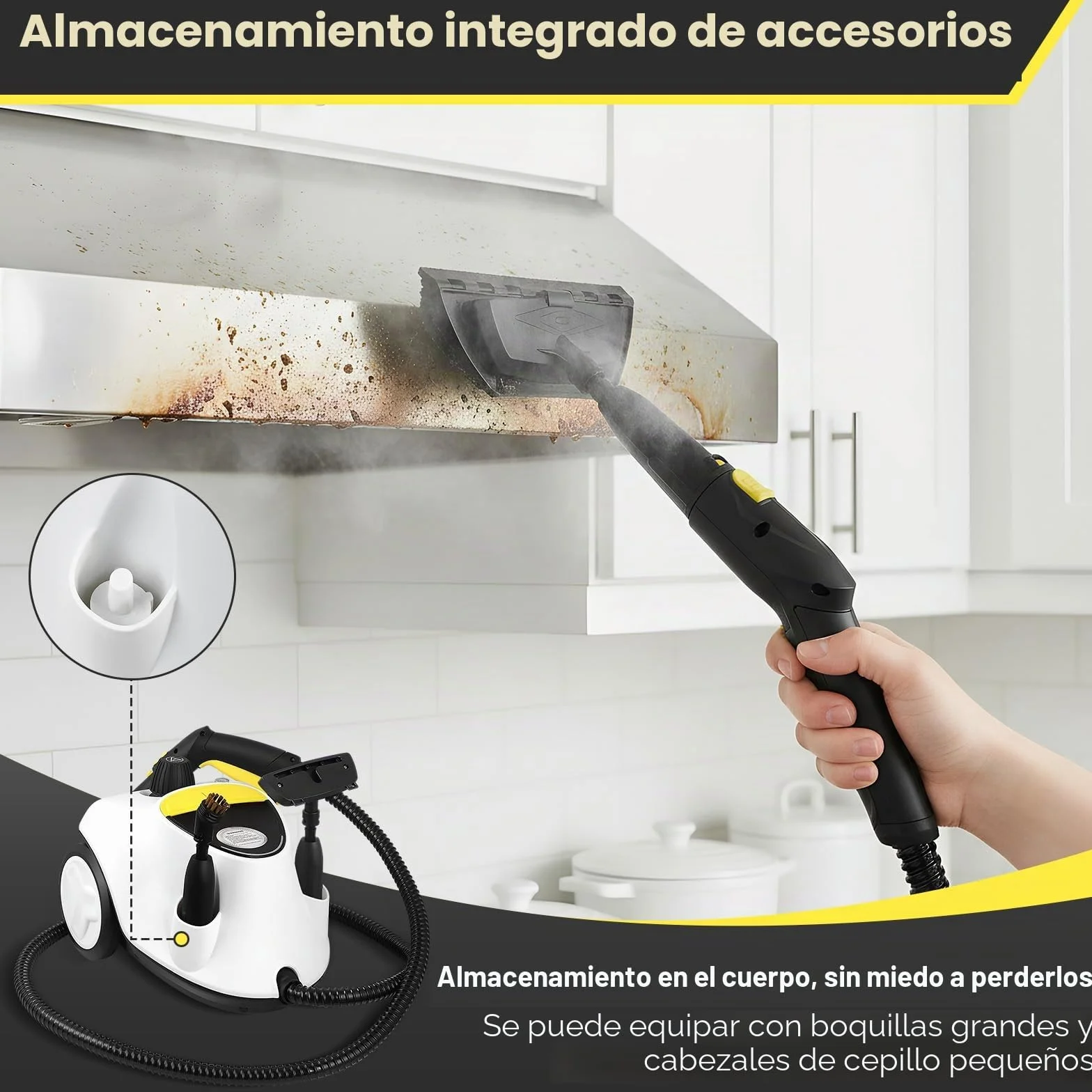 Limpiador de Vapor 2100W 2,1L Acero Inoxidable 304 Presión 5 Bares 105°C
