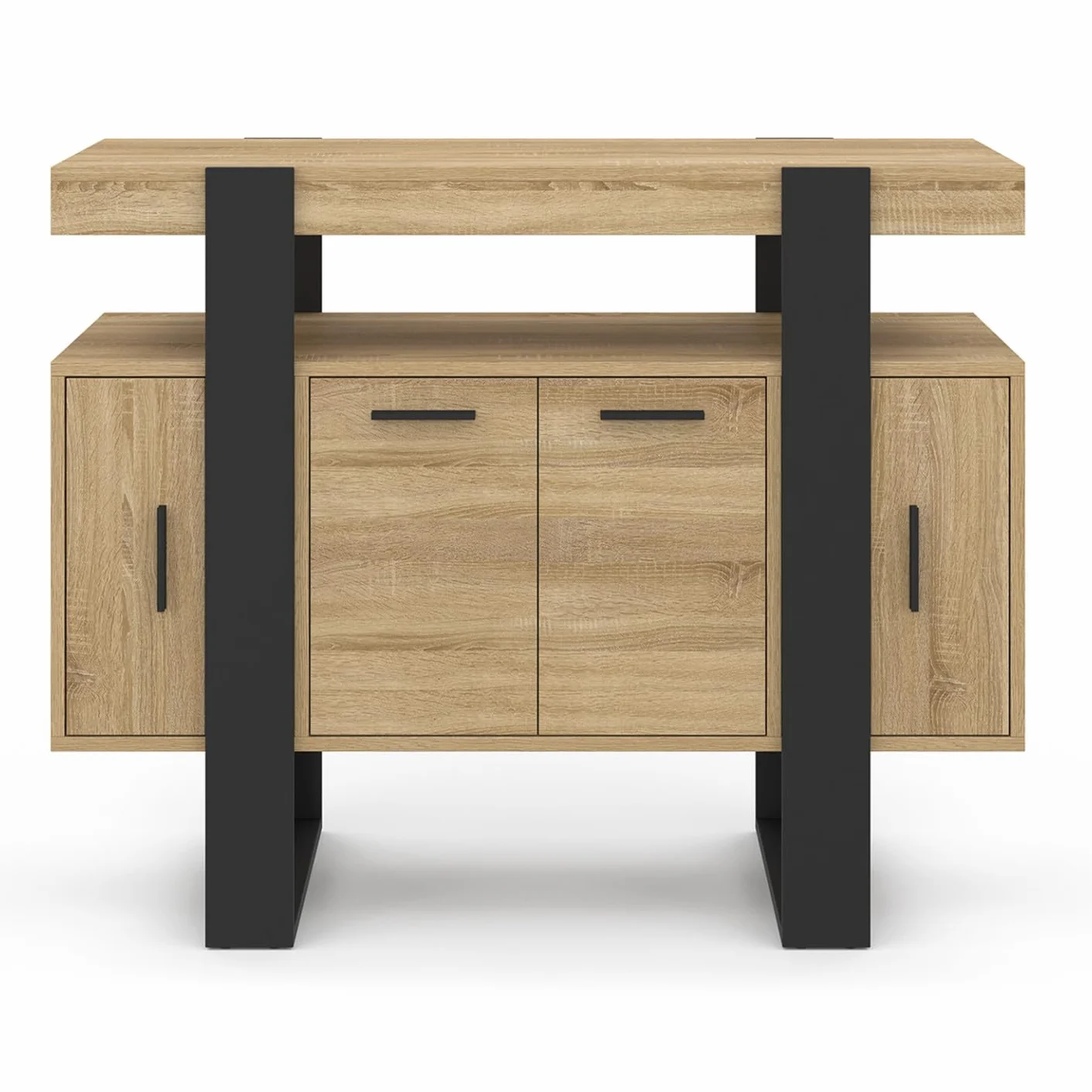 IDMarket Phoenix - Armario Aparador (100 cm, 4 puertas, madera y negro), color negro