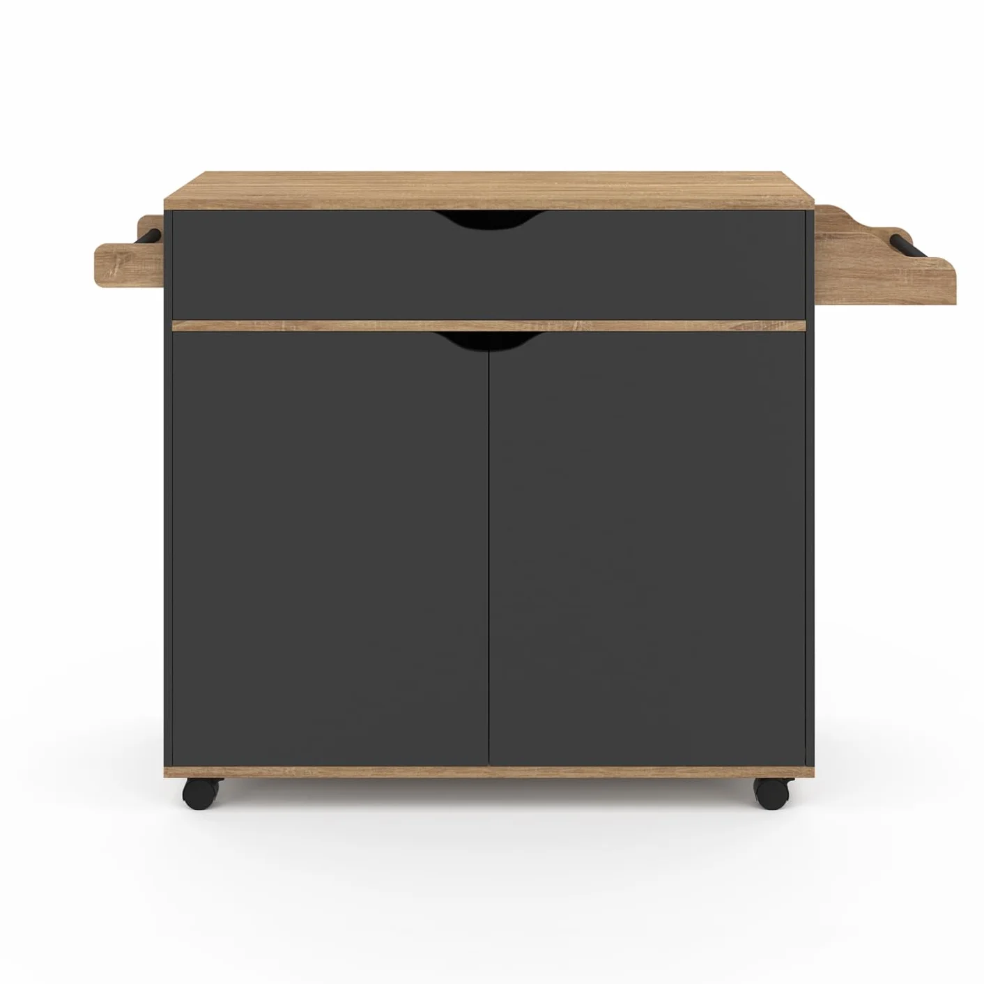IDMarket – Postre de cocina COSY XXL armario con cajón negro y bandejas de haya, 90 cm