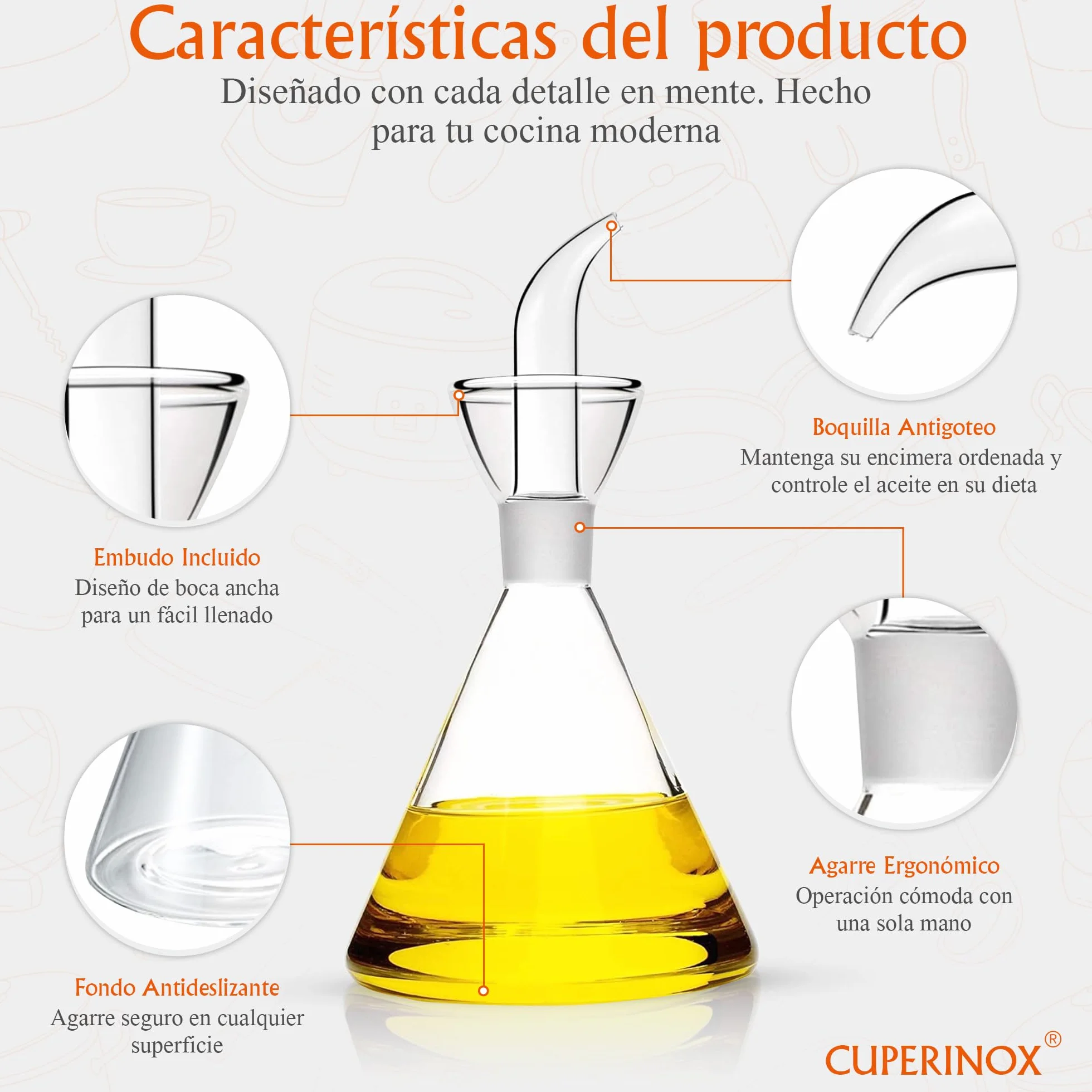 Aceitera de Cristal Antigoteo para Aceite de Oliva, 250 Ml Gourmet Oil Collection