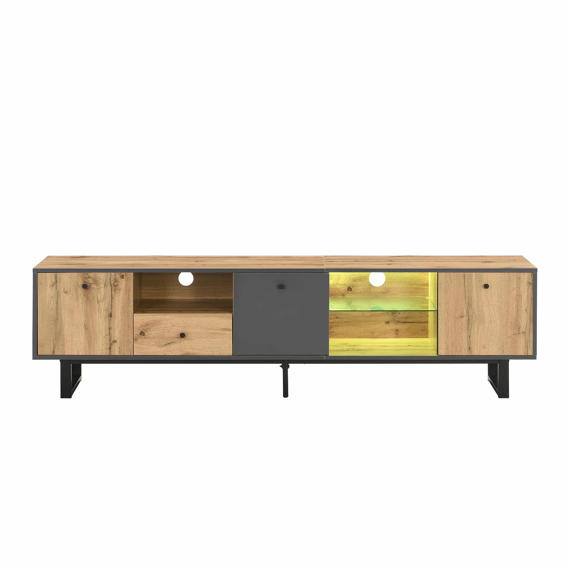 LAKFEW Mueble TV Salon de hasta 80 Pulgadas, Muebles TV con Iluminación LED y 3 Puertas, Muebles de Salon con 1 Cajón y 3 Compartimentos, Mueble Television, 190x40x50 cm, Natural