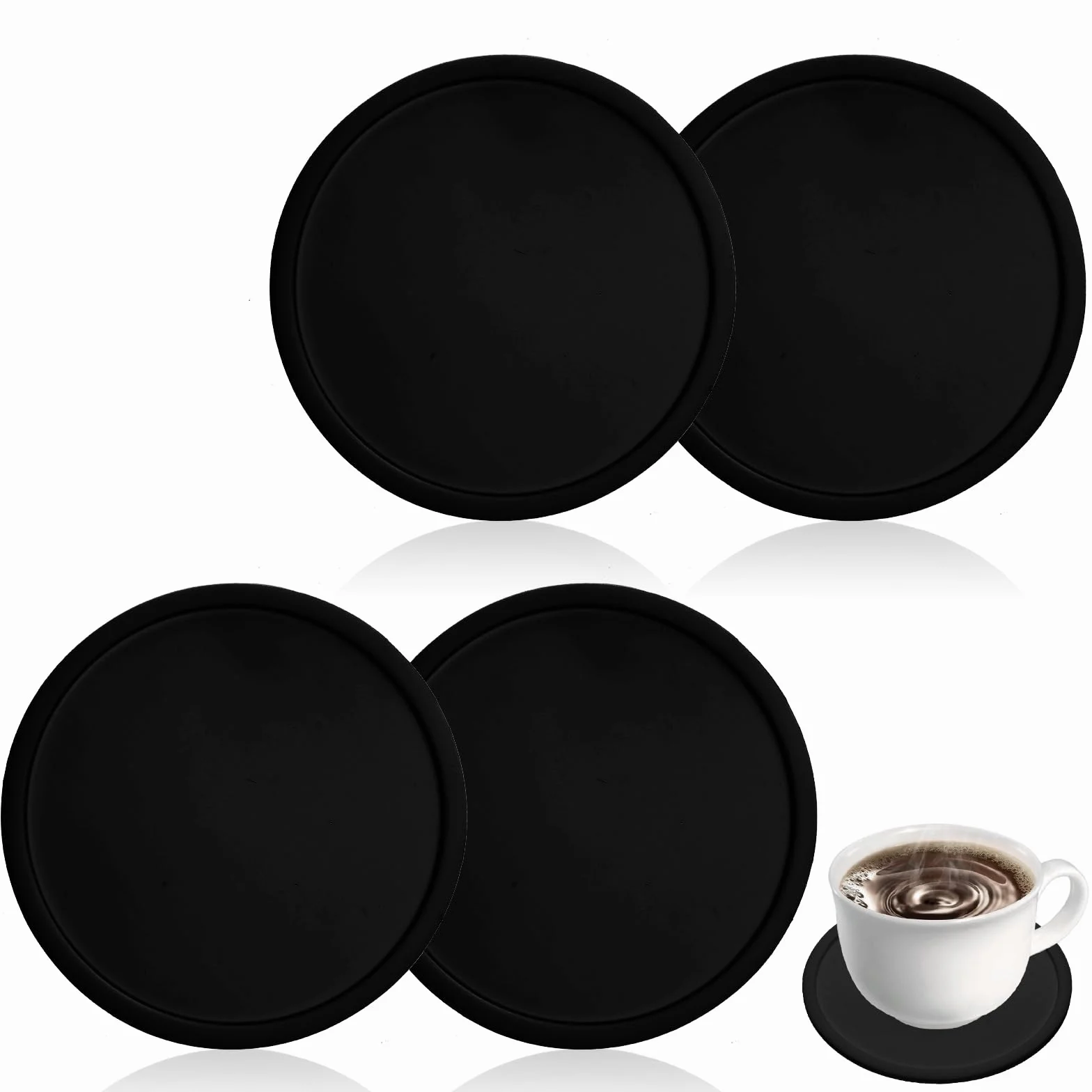 4 posavasos de silicona para bebidas, posavasos redondos antideslizantes para mesa de oficina, escritorio, cocina, bar, muebles, alfombrilla de cojín de goma para protección de bebidas, café, té