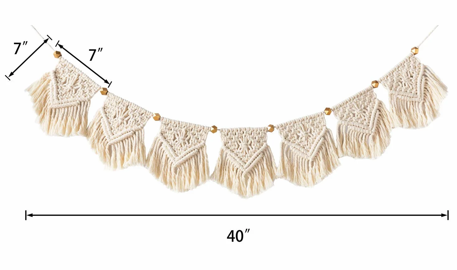 Mkouo Colgante de Pared de macramé Tapiz Banner de Guirnalda de Flecos Decoración de la Pared de algodón Tejido for Sala de Estar Dormitorio Boda decoración，19cm(W) x 101.6cm(L)
