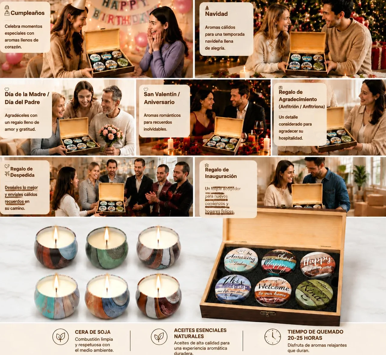 Velas Perfumadas para Mujer Navidad Regalar Amigo Madre Juego de Vela Aromáticas Relajantes de Soja Naturales Decorativas Set Regalo Cumpleaños Compañera Regalos Boda para Invitados