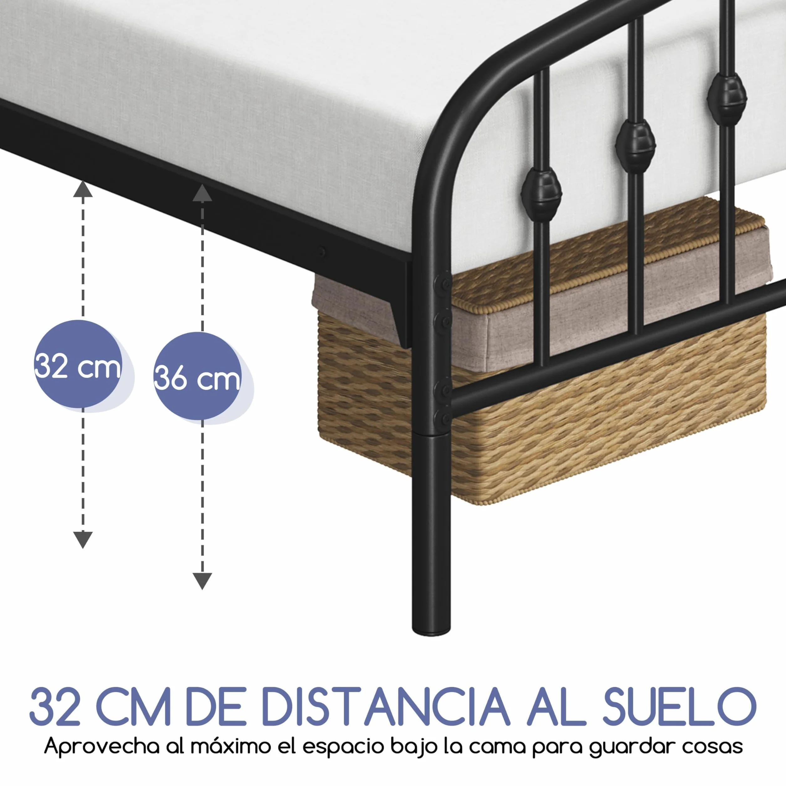 Yaheetech Marco de Cama de Metal Moderno 160 x 200 cm Negro