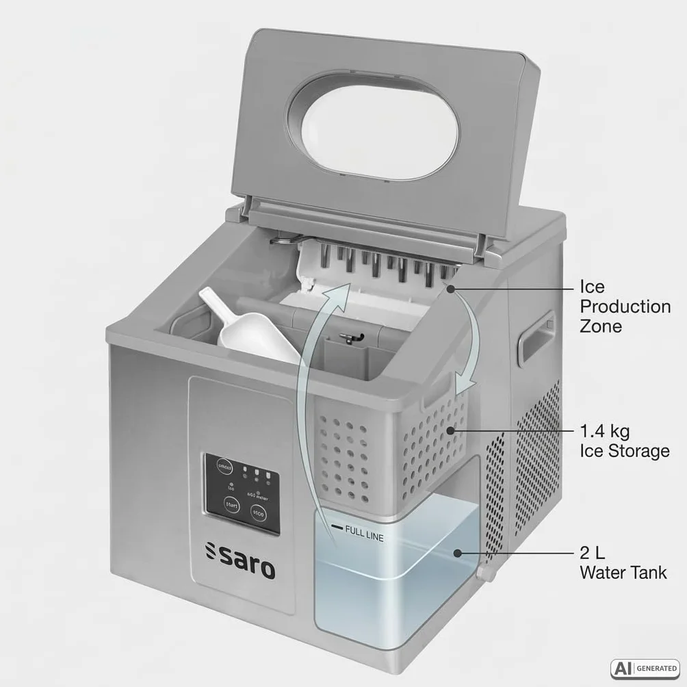 SARO EB 15 PRO Cubitera de acero inoxidable 15 kg/24 h 3 tamaños de hielo