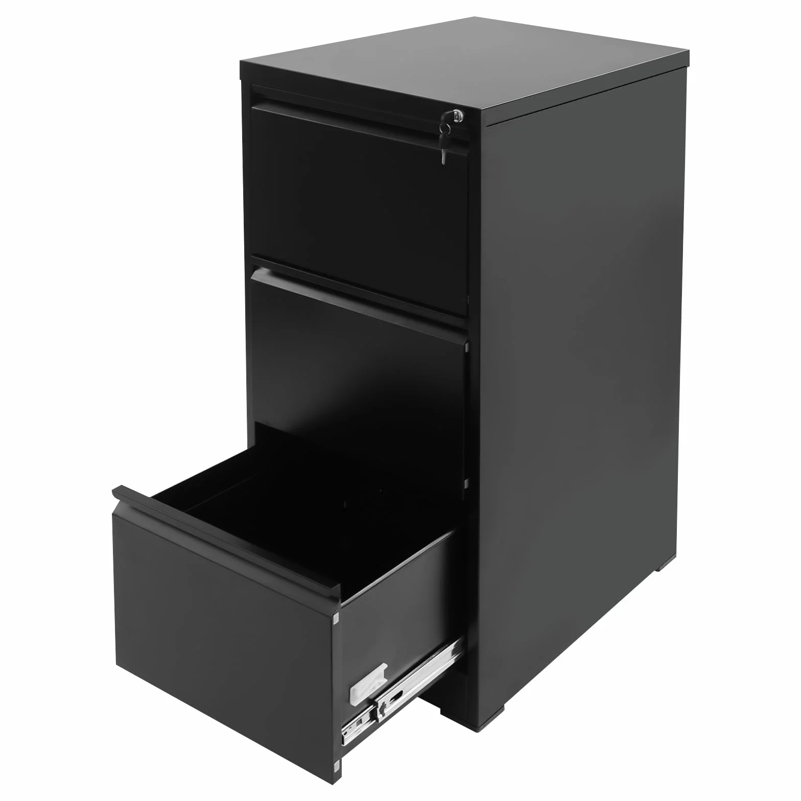 WooDerson Archivador vertical, archivador de metal con 3 cajones, armario con cerradura, almacenamiento seguro de documentos para oficina en casa y muebles de espacio de trabajo (negro, asa de cuello