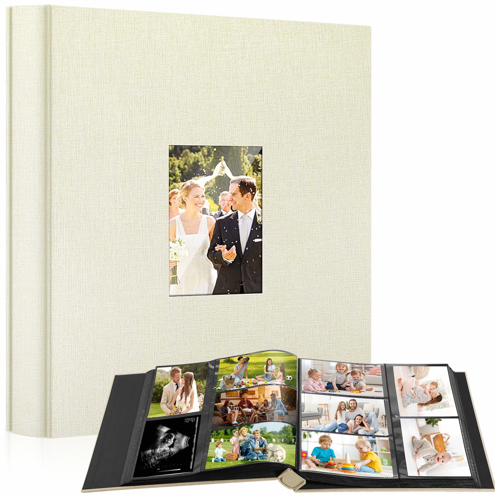 DazSpirit Album Fotos 10X15 cm 600 Fotos, Cubierta De Lino Negro Album para Fotos Grande 120 Páginas, para Fotos De 6X4 Pulgadas, para San Valentín Boda Navidad Cumpleaños, Blanco