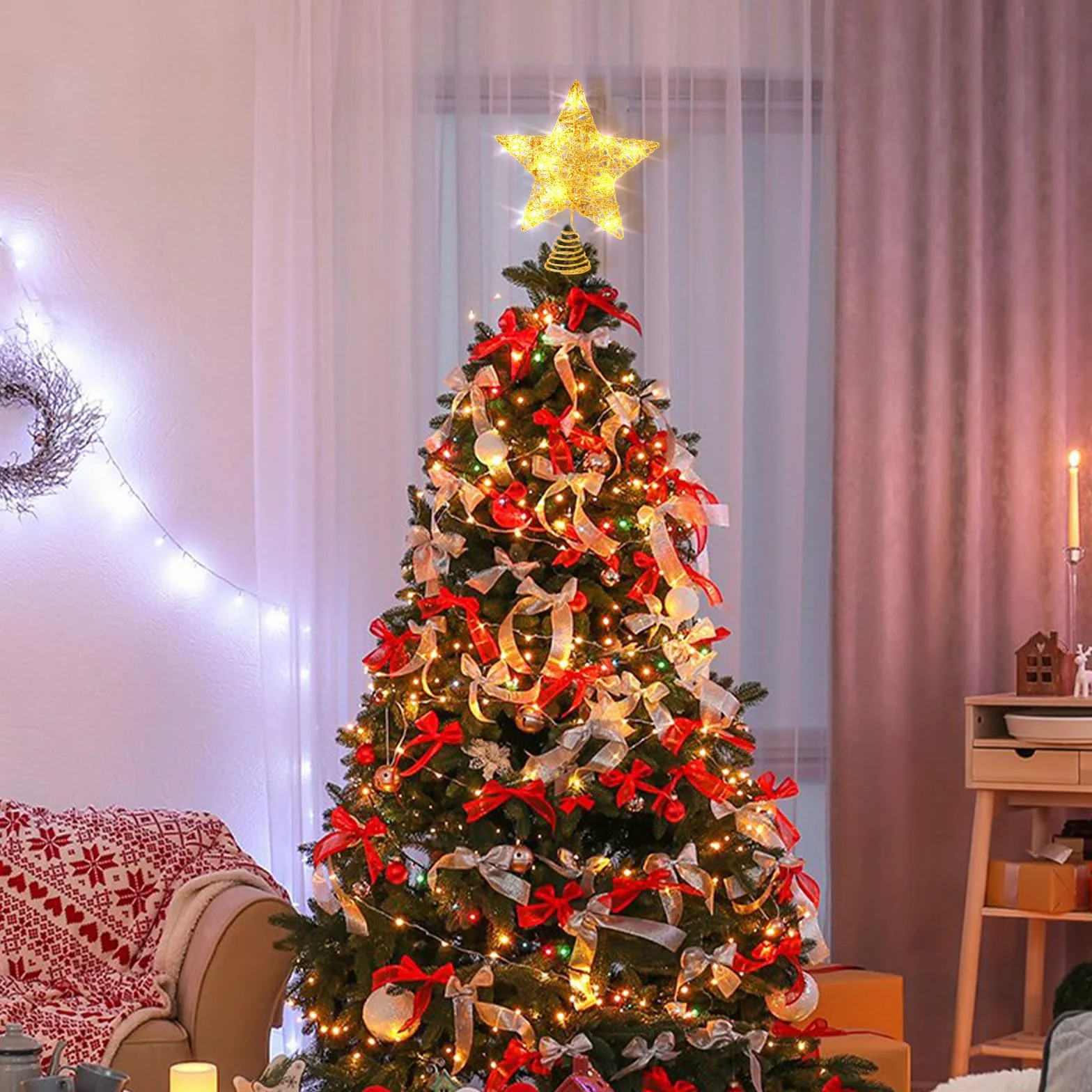Estrella Arbol Navidad 25 cm 10 Luces LED Topper Decoracion