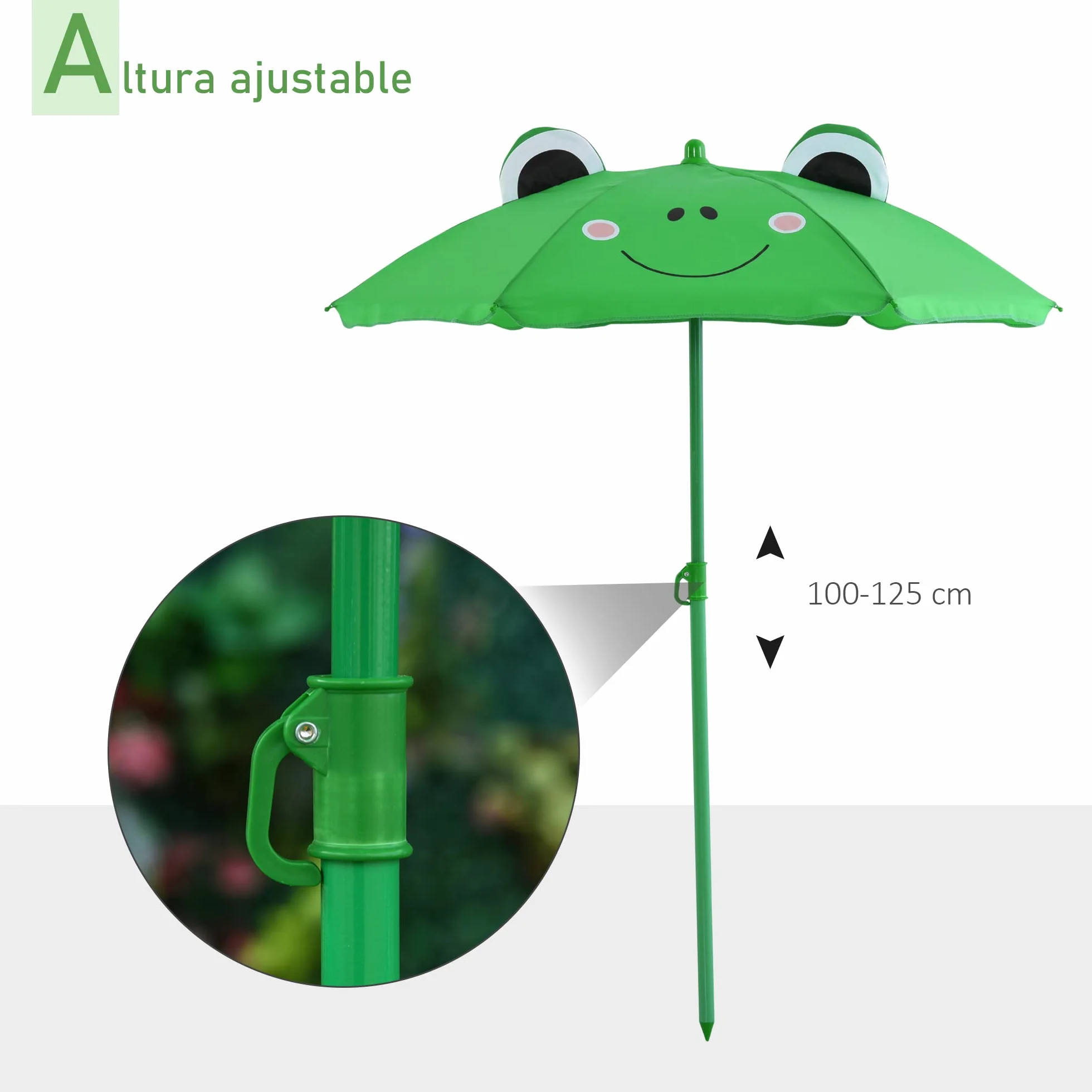 Outsunny Set de Mesa y Sillas Infantil de Jardín Plegable con Sombrilla Ajustable 100-125 cm Verde