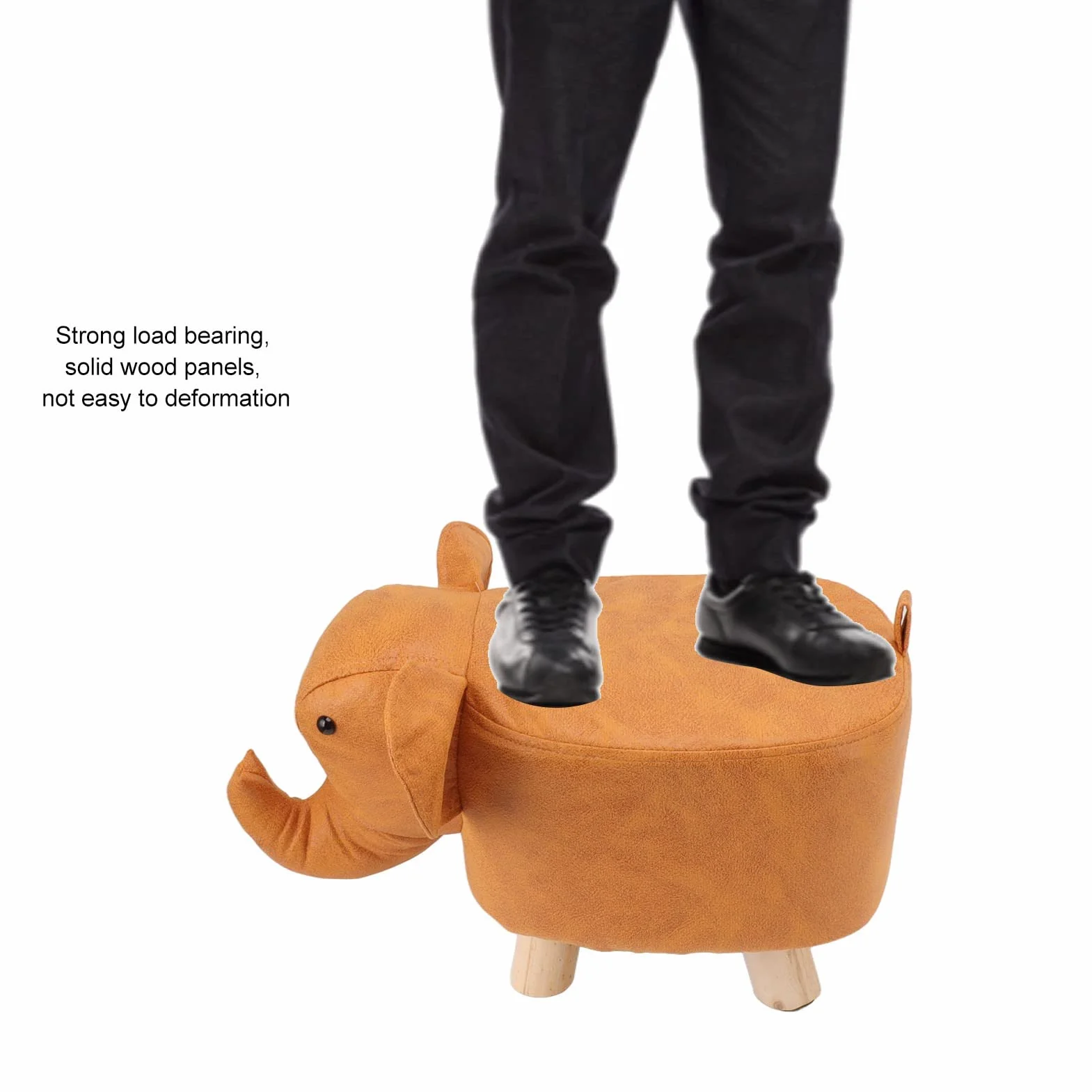 Taburete Tapizado Forma de Elefante Antideslizante para Guardería Dormitorio Sala de Juegos Naranja