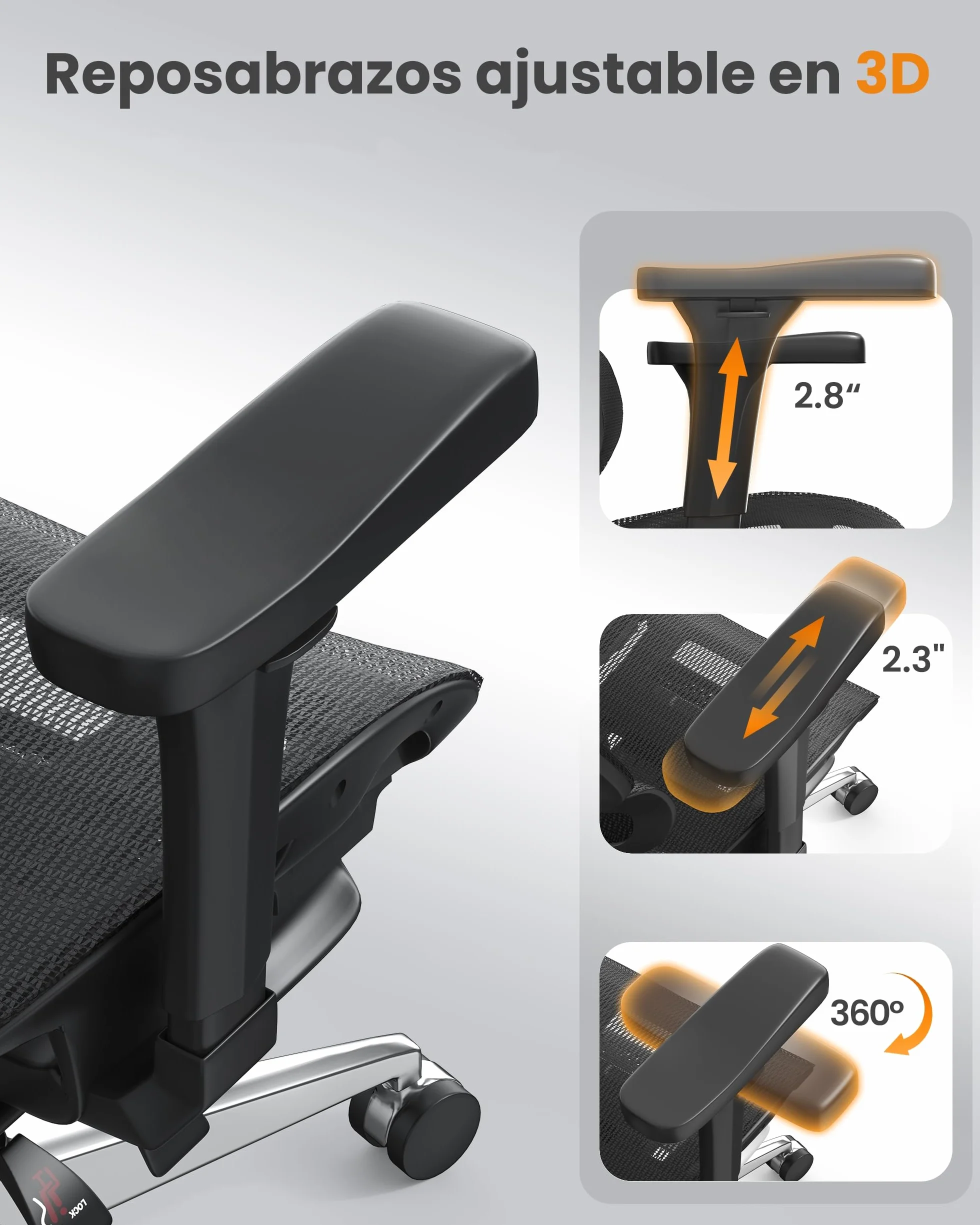 Silla Escritorio Ergonómica con Respaldo Alto de Malla Transpirable, Carga 160 kg, Reposabrazos 3D y Reposacabezas Ajustables