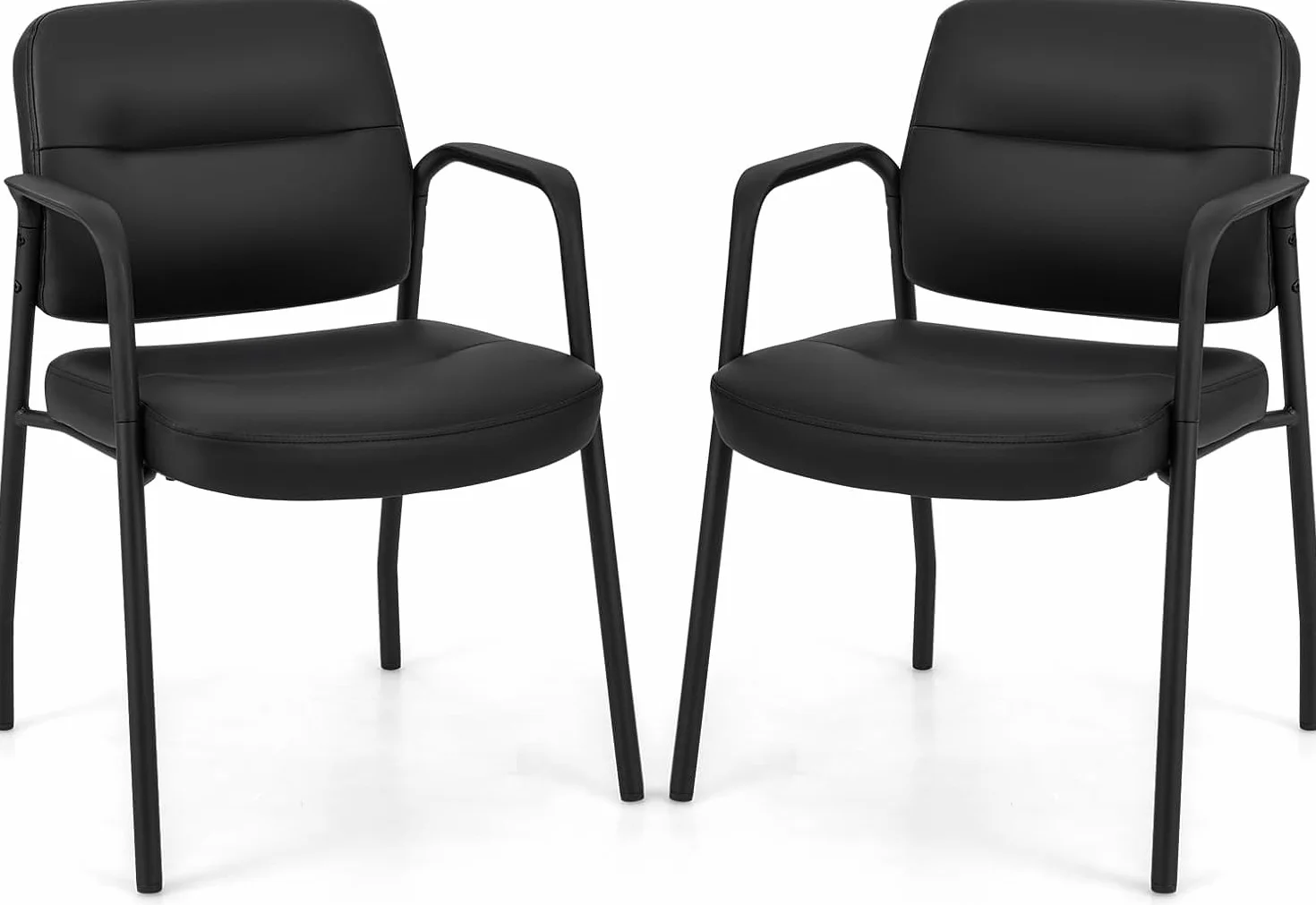 GIANTEX Juego de 2 Sillas Confidentes, Sillas de Reuniones Ergonómicas con Respaldo y Asiento Acolchados de Piel Sintética, Reposabrazos, Capacidad 160 kg, para Oficina, Sala de Espera (Negro)