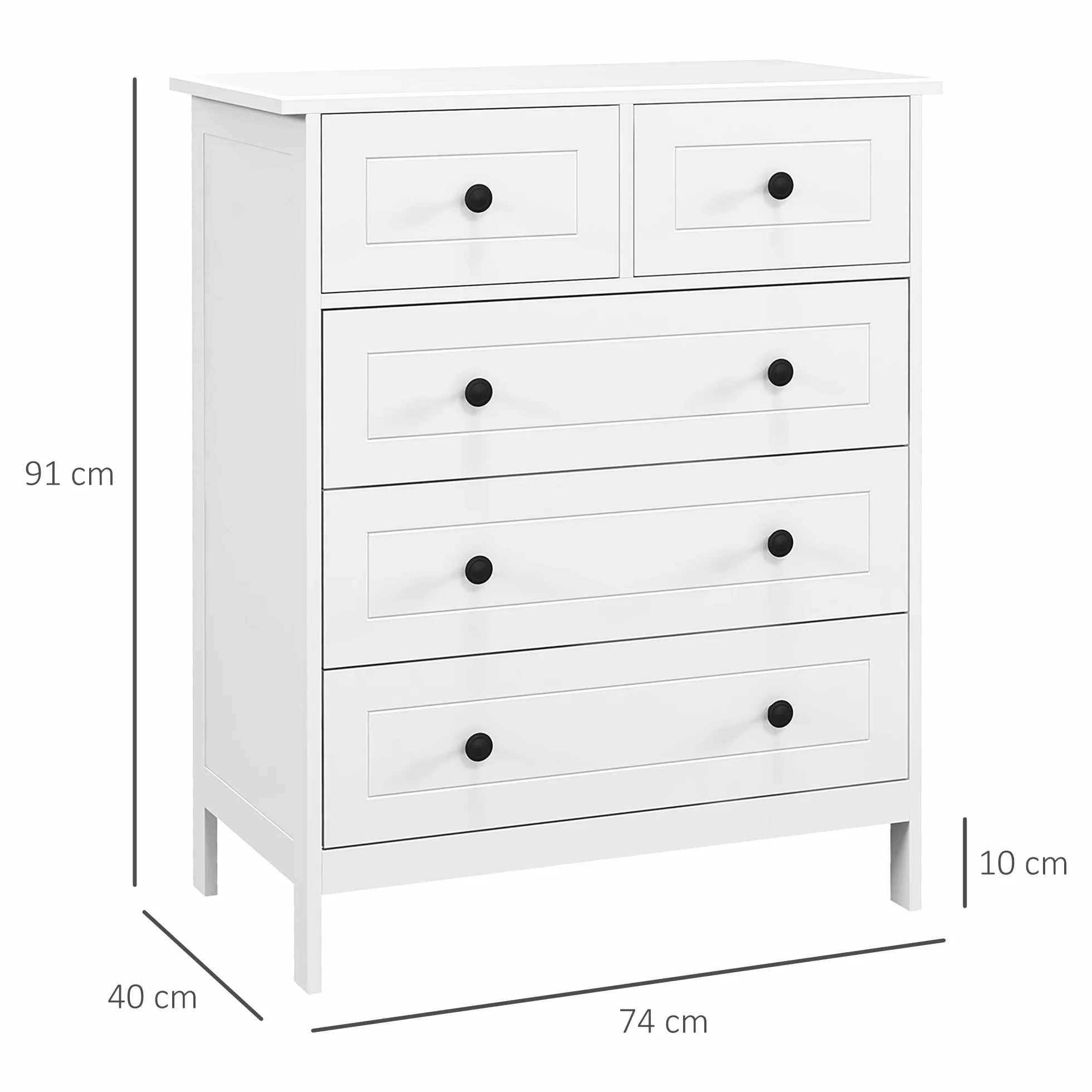 HOMCOM Cajonera de Dormitorio Cómoda Blanca de 5 Cajones con Manijas Cajonera Alta para Salón Oficina Estudio Estilo Moderno 74x40x91 cm