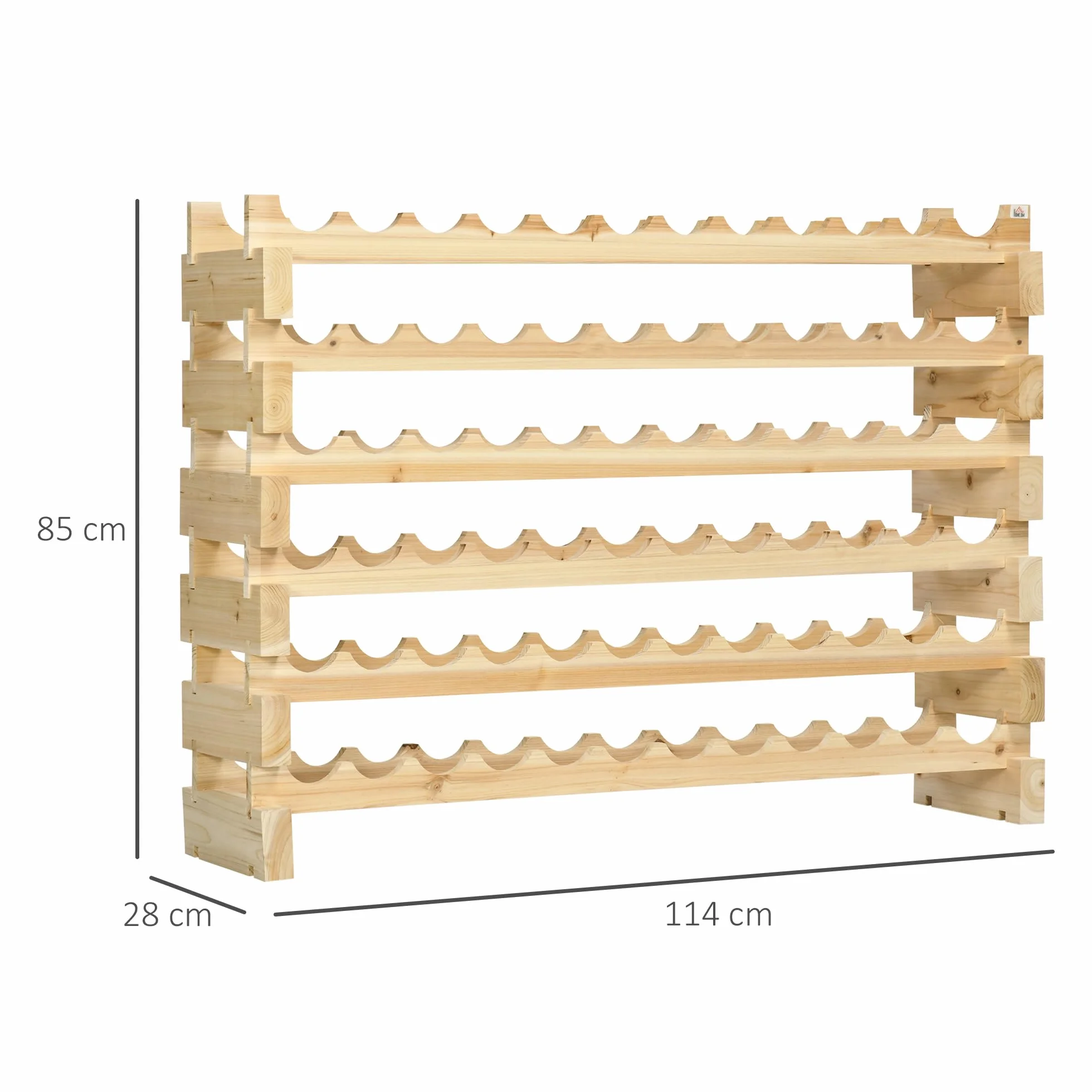 HOMCOM Botellero Vino 72 Botellas de Madera de 6 Niveles Botellero Vertical Carga 100 kg para Cocina Comedor Bar 114x28x85 cm Madera Natural