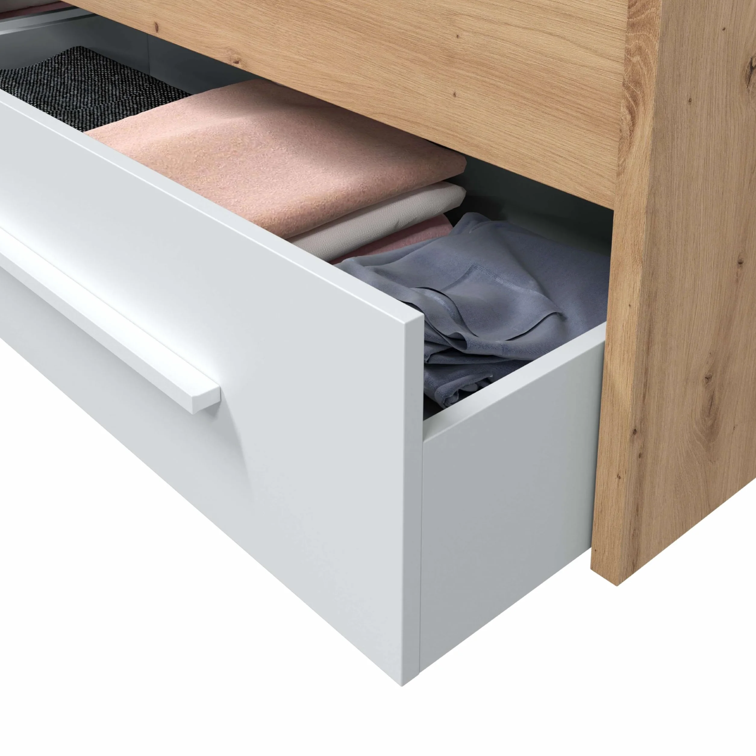 Habitdesign – Cama Individual Juvenil con 2 Cajones, Reversible, Color Blanco Artik y Roble Nodi, 196x97x77 cm – Modelo Noa (Sin Somier)