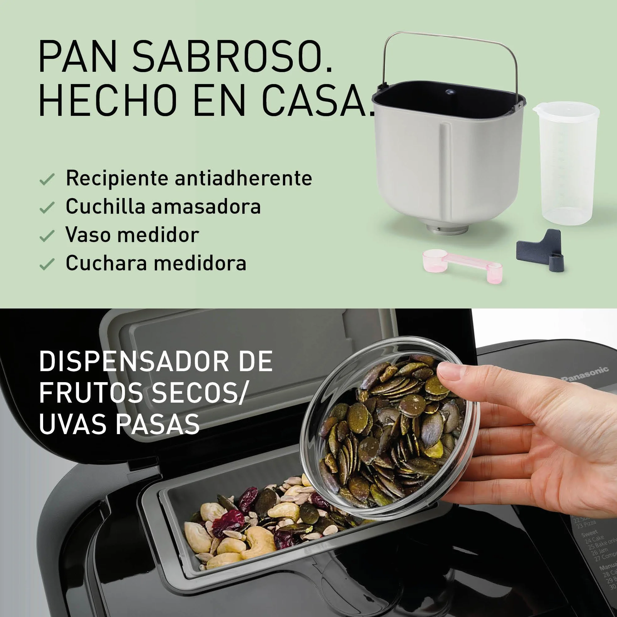 Panasonic SD-R2530 Panificadora Automática con Dispensador, 850 W, Sensor de Temperatura, Temporizador Digital 13H, 30 Programas, Negro