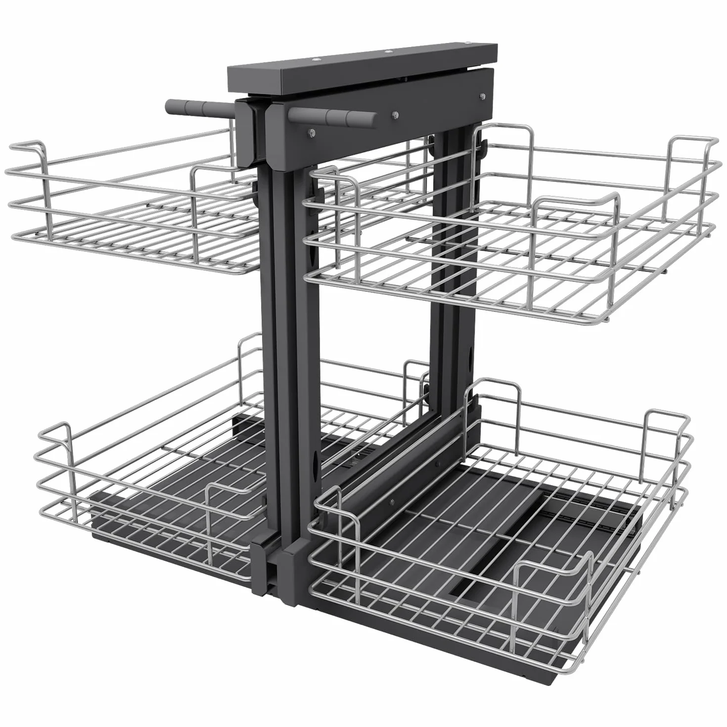 VADANIA Organizador extraíble para esquinas ciegas para armario de 800 mm, compatible con apertura izquierda y derecha, apertura mínima de 356 mm, cesta extraíble de 2 niveles, montaje inferior