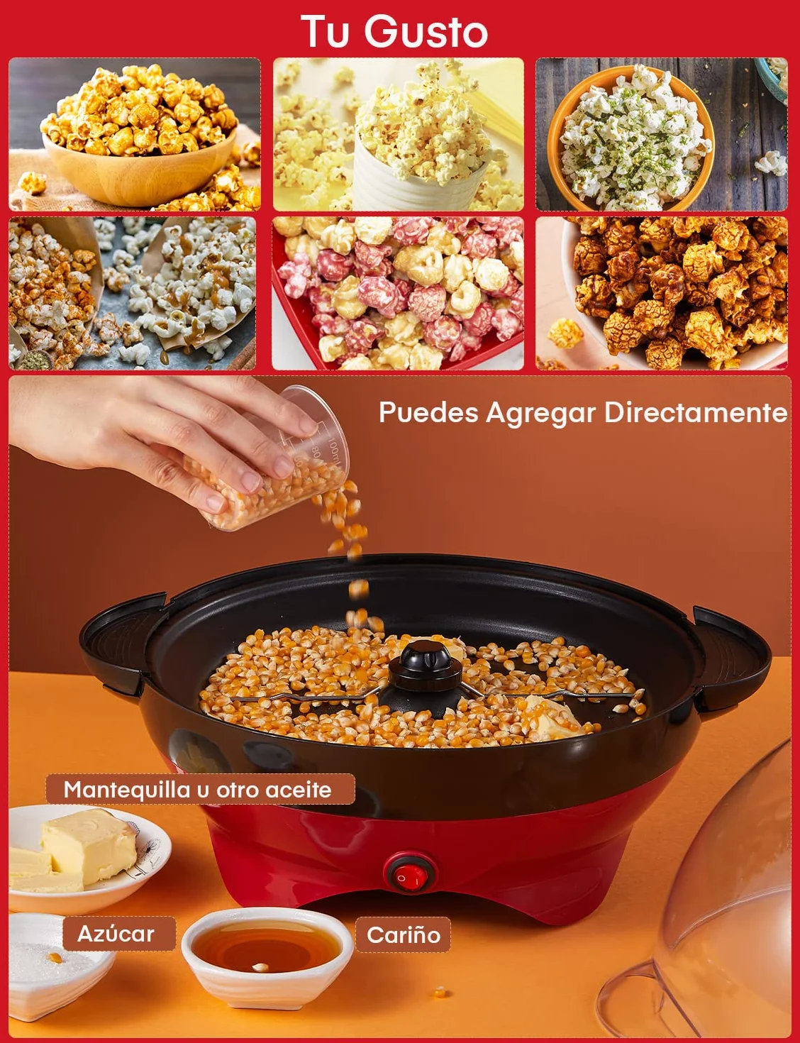 FOHERE Palomitero 5.5L Retro Máquina de Palomitas Antiadherente, Rojo