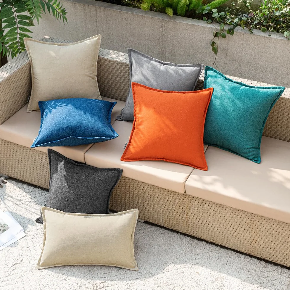 Funda Cojines Exterior Impermeable 50x50cm Lino Sofá Almohadas Decorativas 2 Piezas Crema